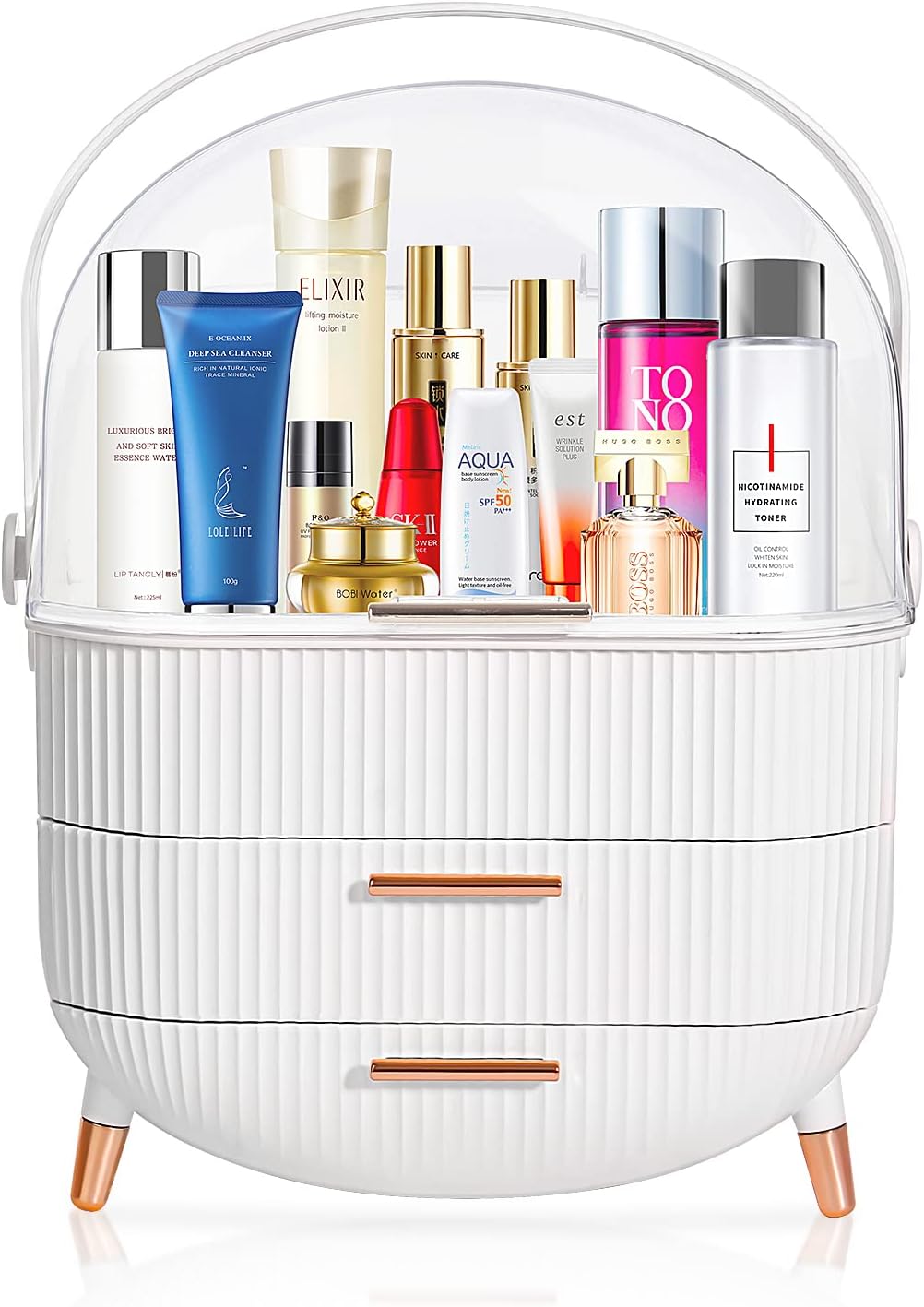 MASSY Egg Shape(Oval) Makeup Storage Box, Countertop Portable Vanity Cosmetics O...
