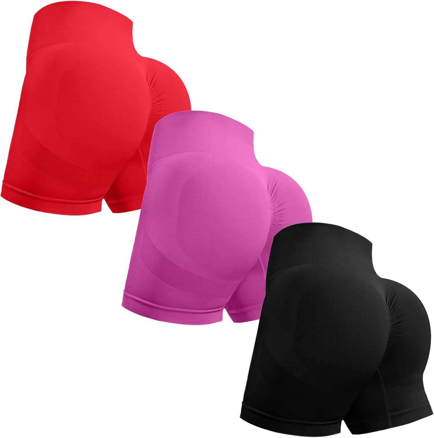 OVESPORT 3 Piece Workout Shorts for Women Seamless Scrunch Butt Lifting High Wai...