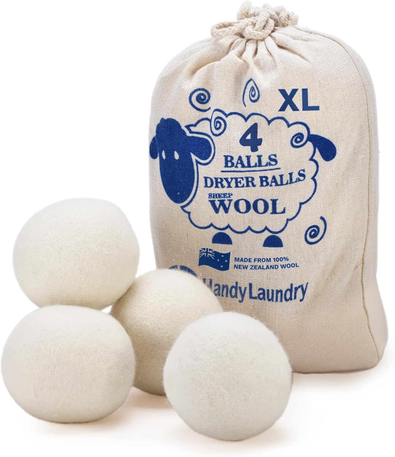Handy Laundry Wool Dryer Balls - Natural Fabric Softener, Reusable, Reduces Clot...