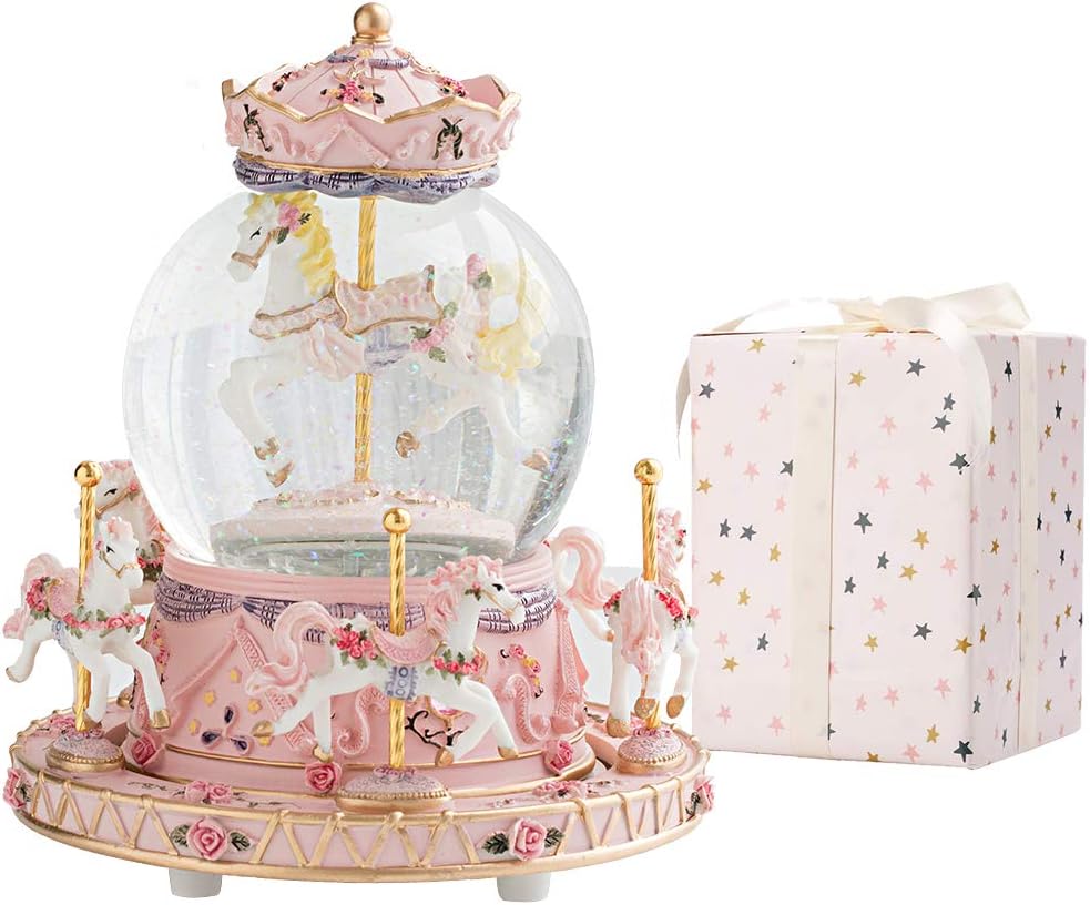 LOVE FOR YOU Gift Wrapped Music Box Carousel Horses Color Lights Unicorn Musical...