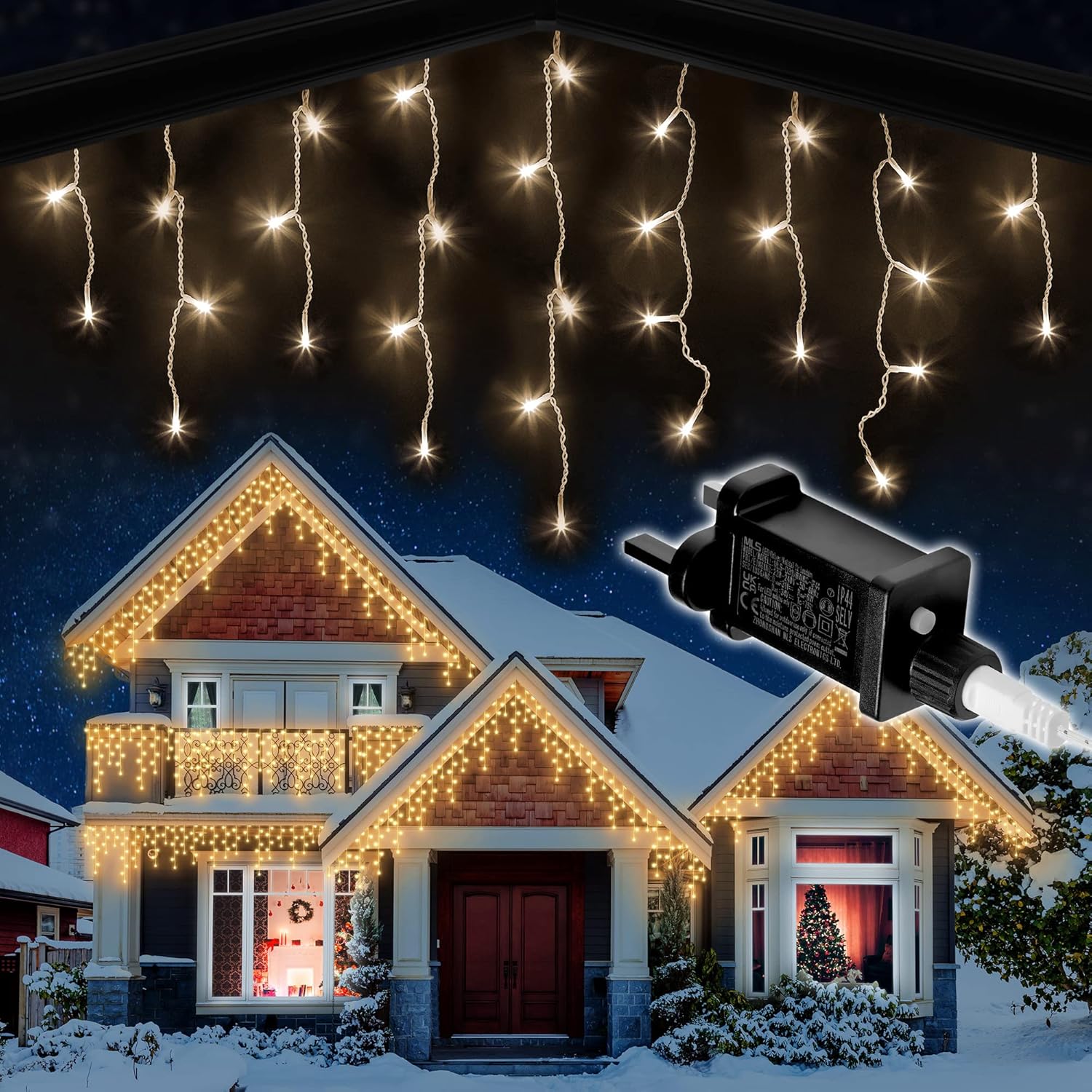 Icicle Lights Outdoor Christmas 1000 LED 30m Lit Length, Warm White LED Icicle F...