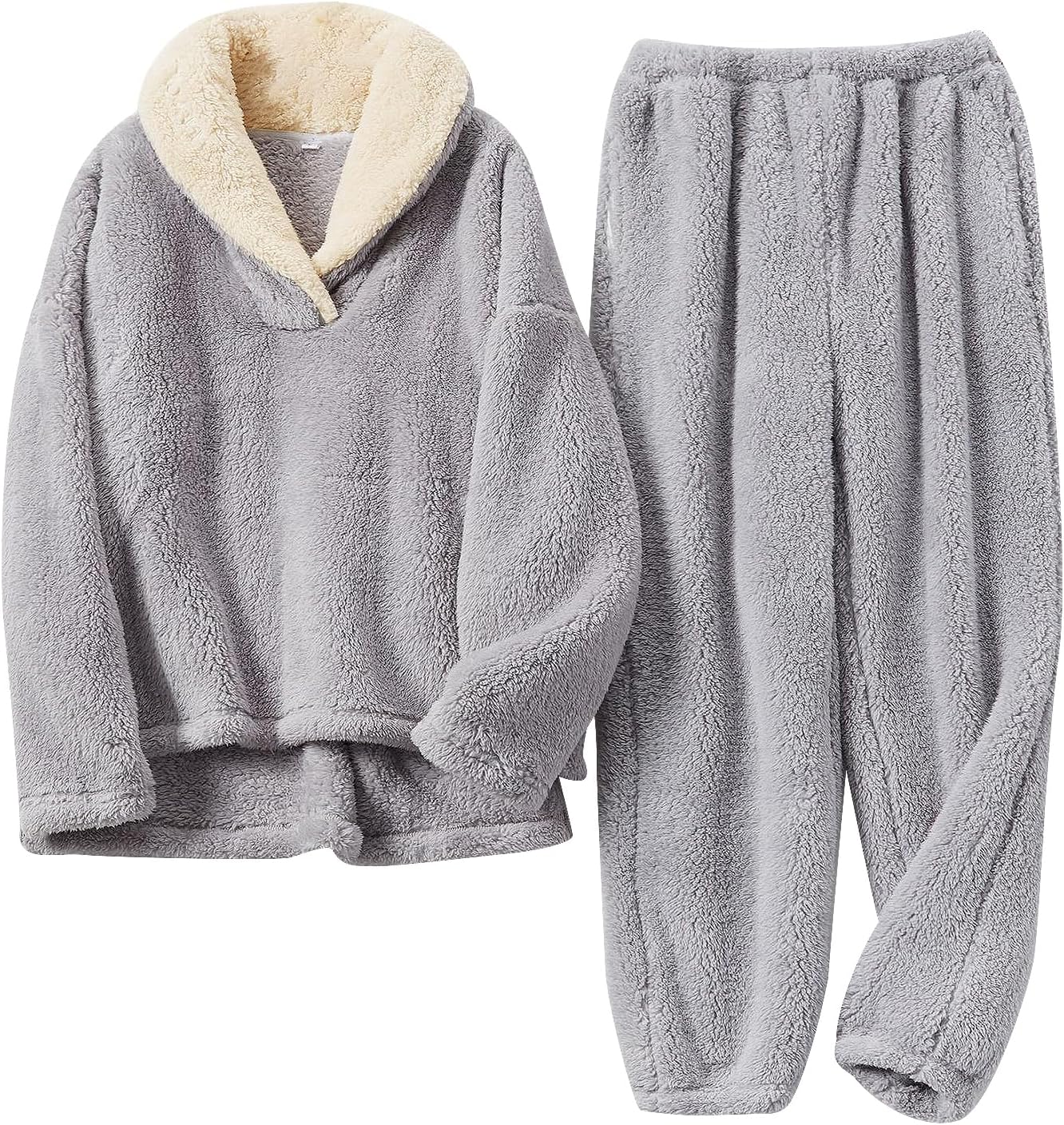 Fluffy Pajamas Set for Women Soft Comfy Fleece Pjs Pullover Pants Loose Plush Sl...