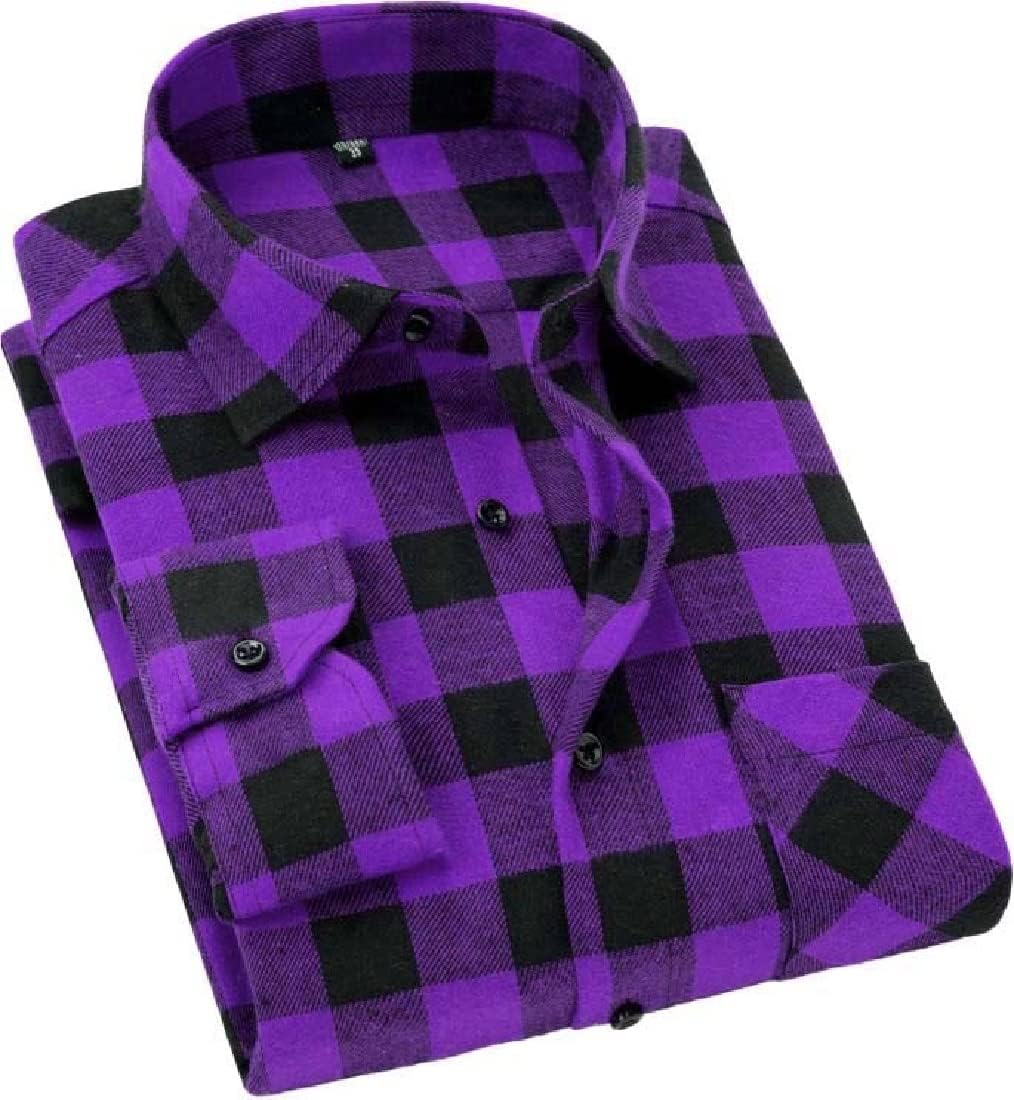 Cromoncent Men's Casual Plaid Flannel Long Sleeve Button Down Shirt Large Buffal...