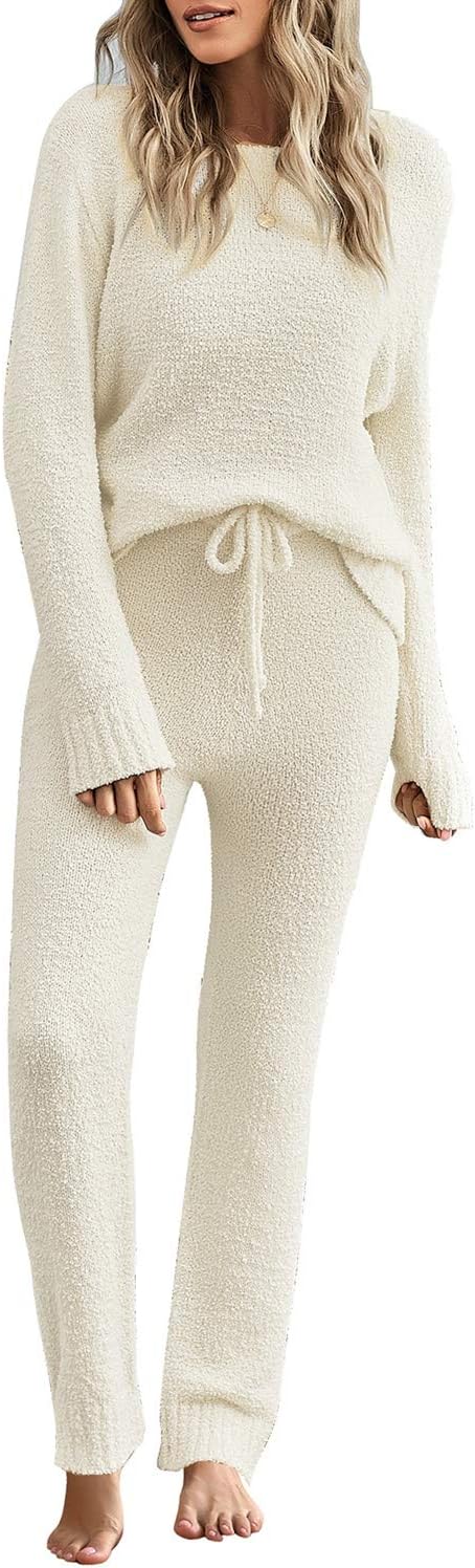 luvamia Women's Casual Pajama Set Fuzzy Fleece Knitted Long Sleeve Pj Loungewear...
