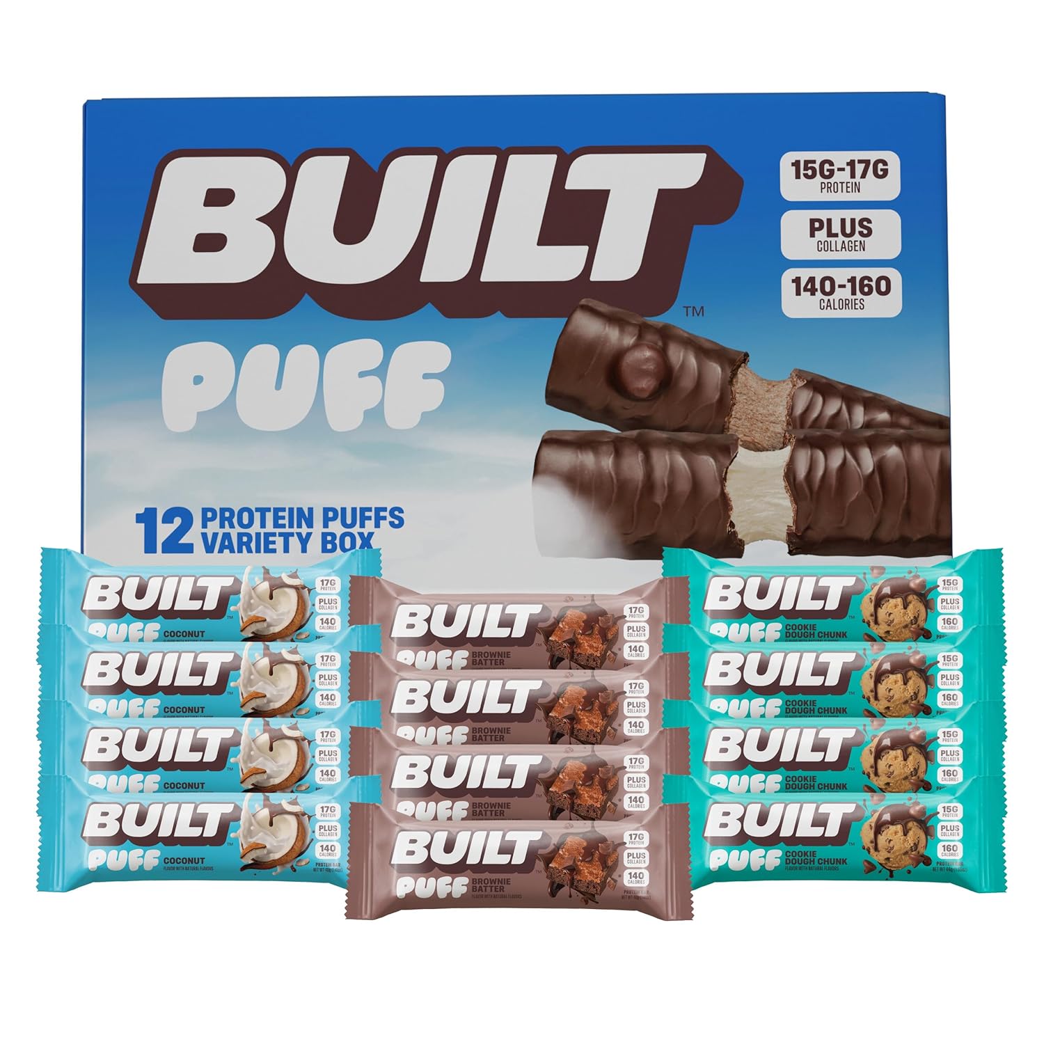 BUILT Protein Bars, Variety Pack, 12 Bars, Protein Snacks, 17g High Protein, Col...