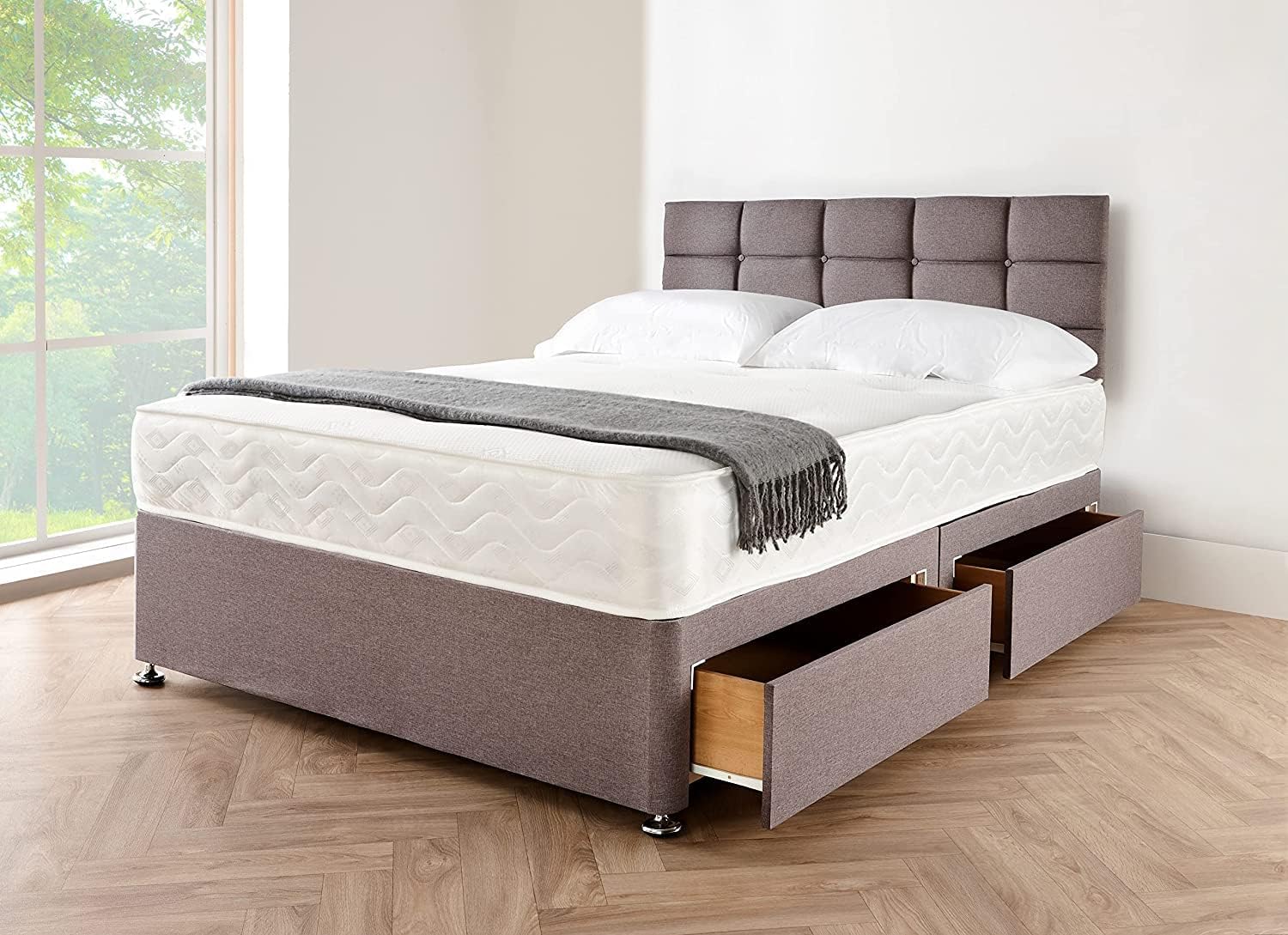 Divan Beds Deals Double Grey Storage Divan Bed Set With Spring Memory Foam Mattr...