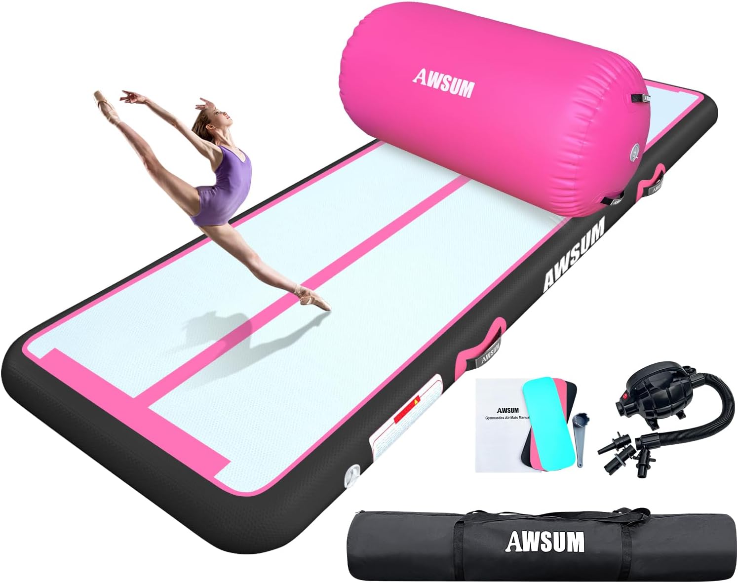 AWSUM 10ft /13ft Gymnastics Mat with Air Roller Tumbling Barrel Back Somersault...
