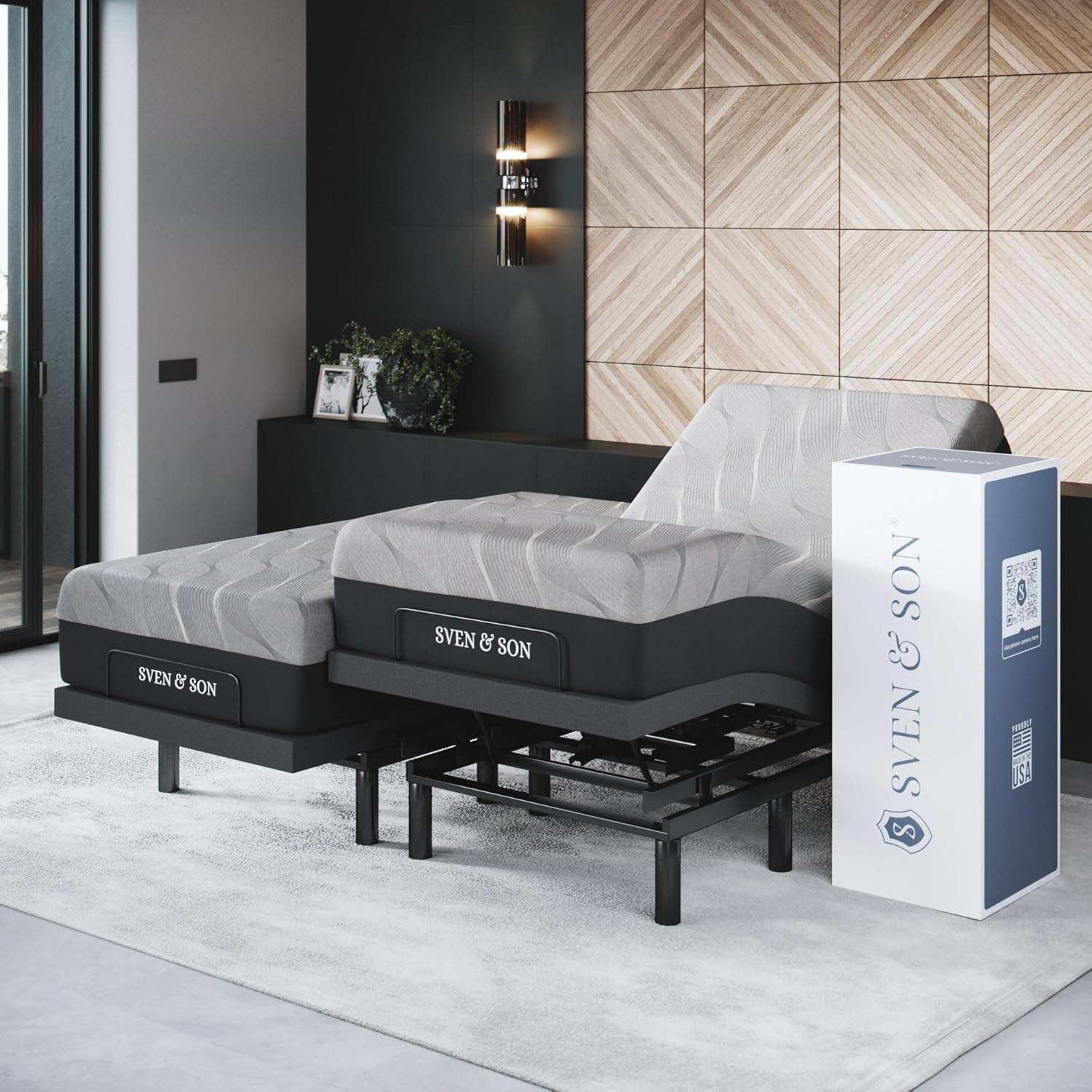 Sven & Son Bliss Adjustable Bed Base-Frame + 14 inch Hybrid Spring Matt (Medium...