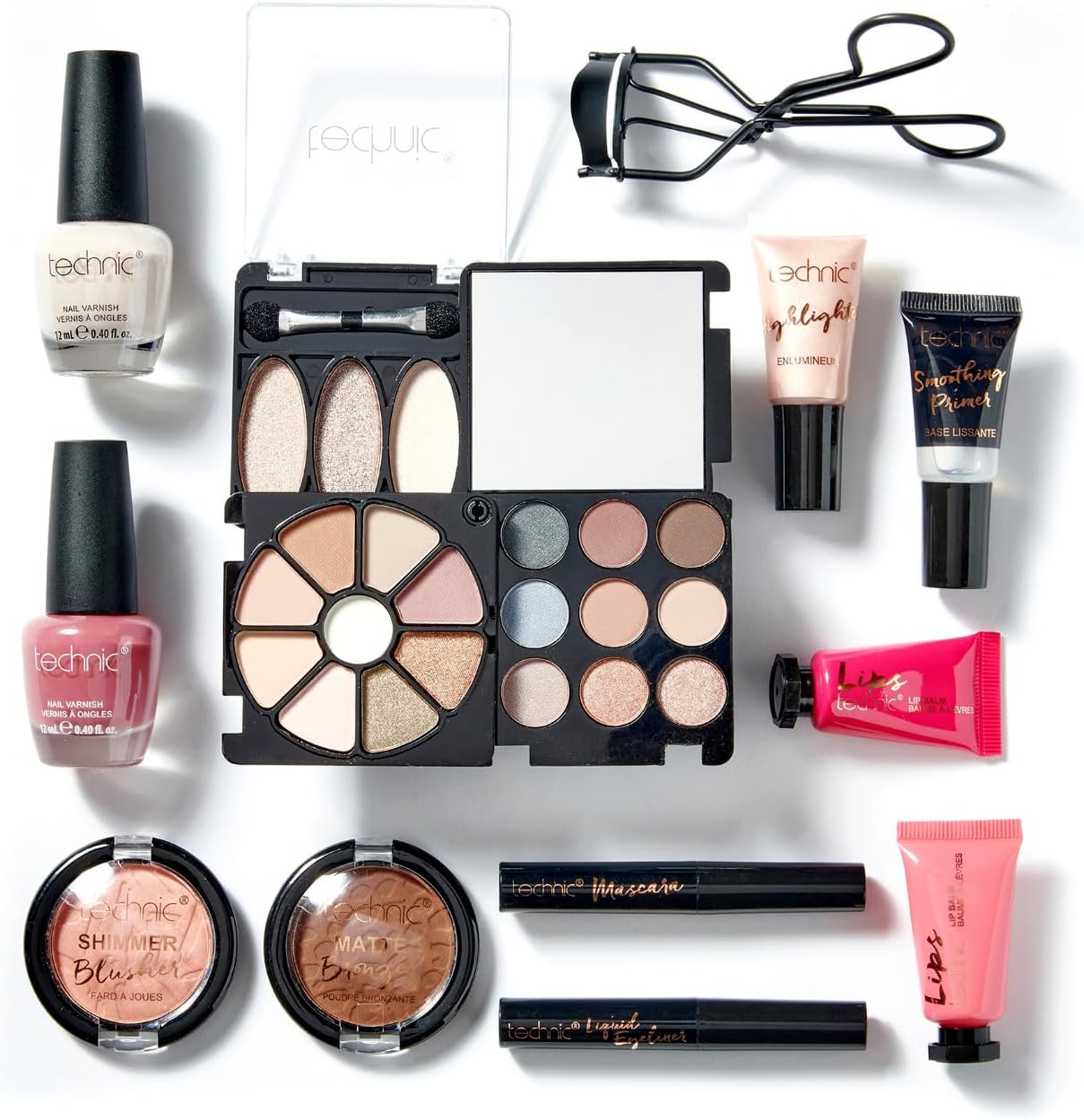 Technic Cosmetic Bag Set - Full Make Up Kit - 14 Mini Essentials for Eyes, Lips,...