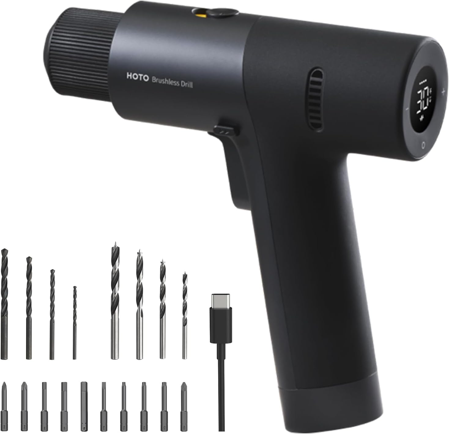 HOTO Brushless Drill, 12V Cordless Power Drill with LED Display, 30 Gears 2 Work...