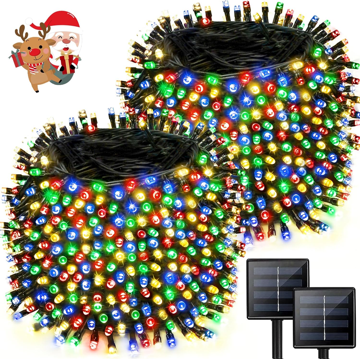 Multicolor Super-Long 2-Pack Each 85FT Solar String Lights Outdoor, Waterproof G...