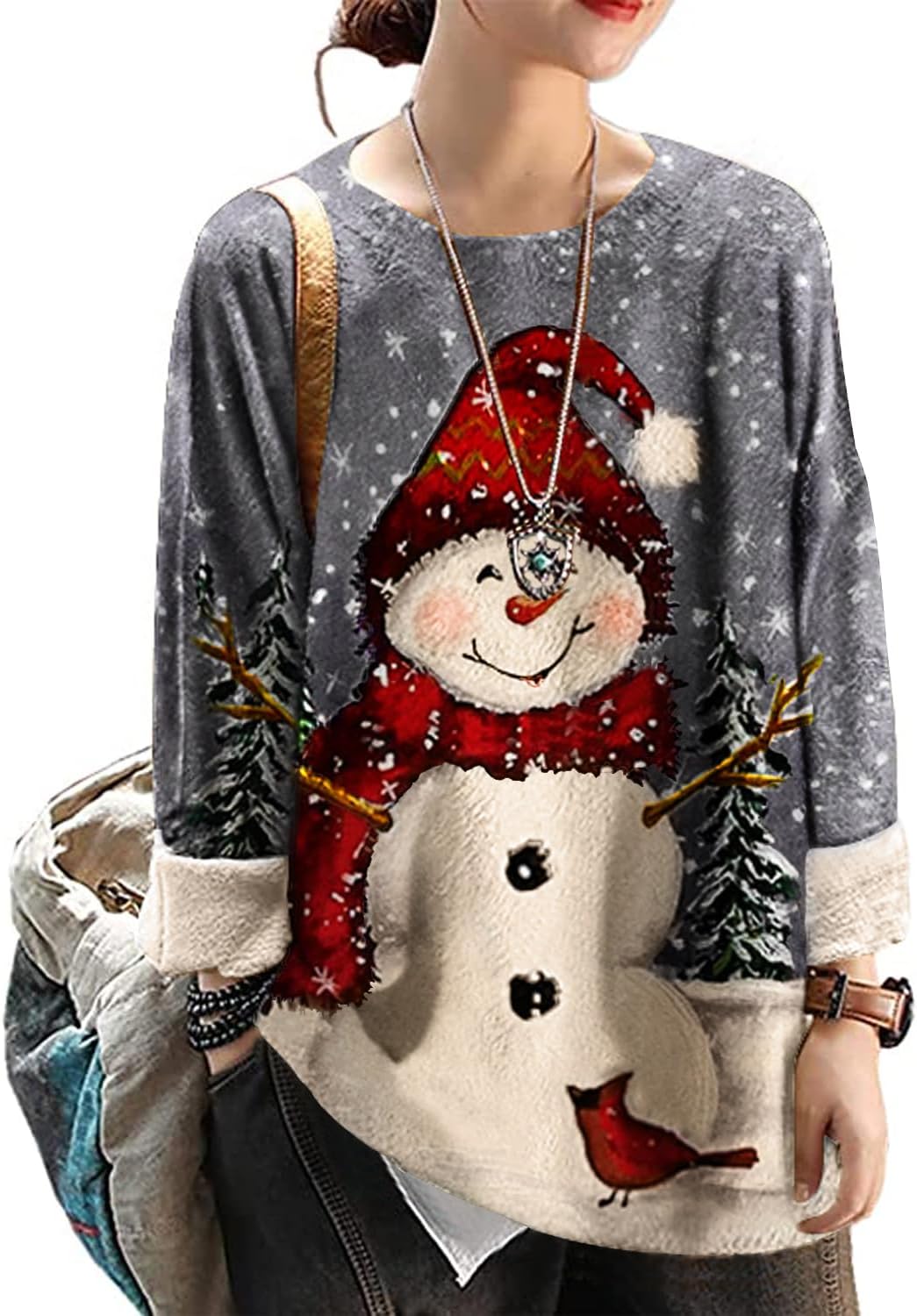 YESNO Women Christmas Sweater Graphic Printed Oversized Pullover Sweaters Casual...