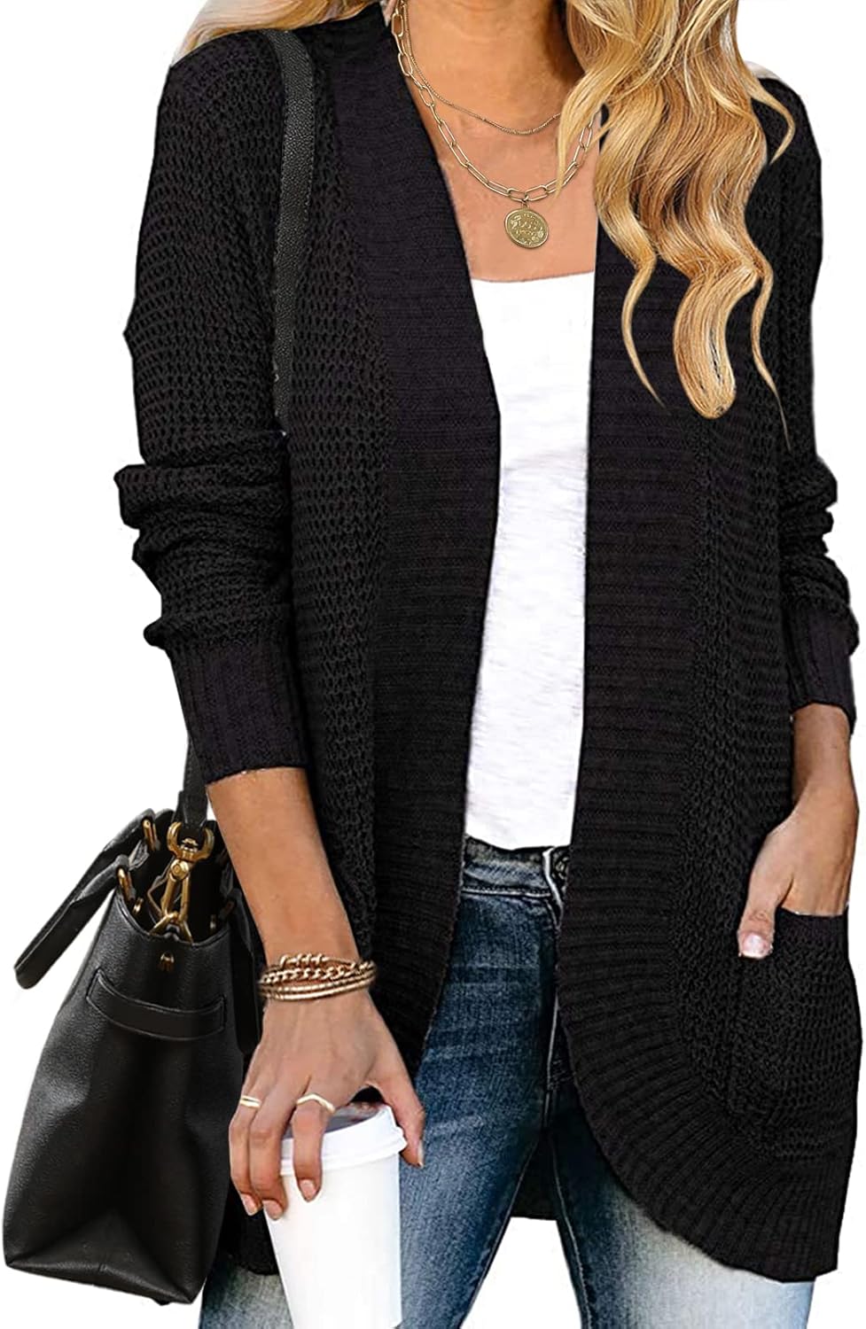 MEROKEETY Womens Long Sleeve Open Front Cardigans Chunky Knit Draped Sweaters Ou...