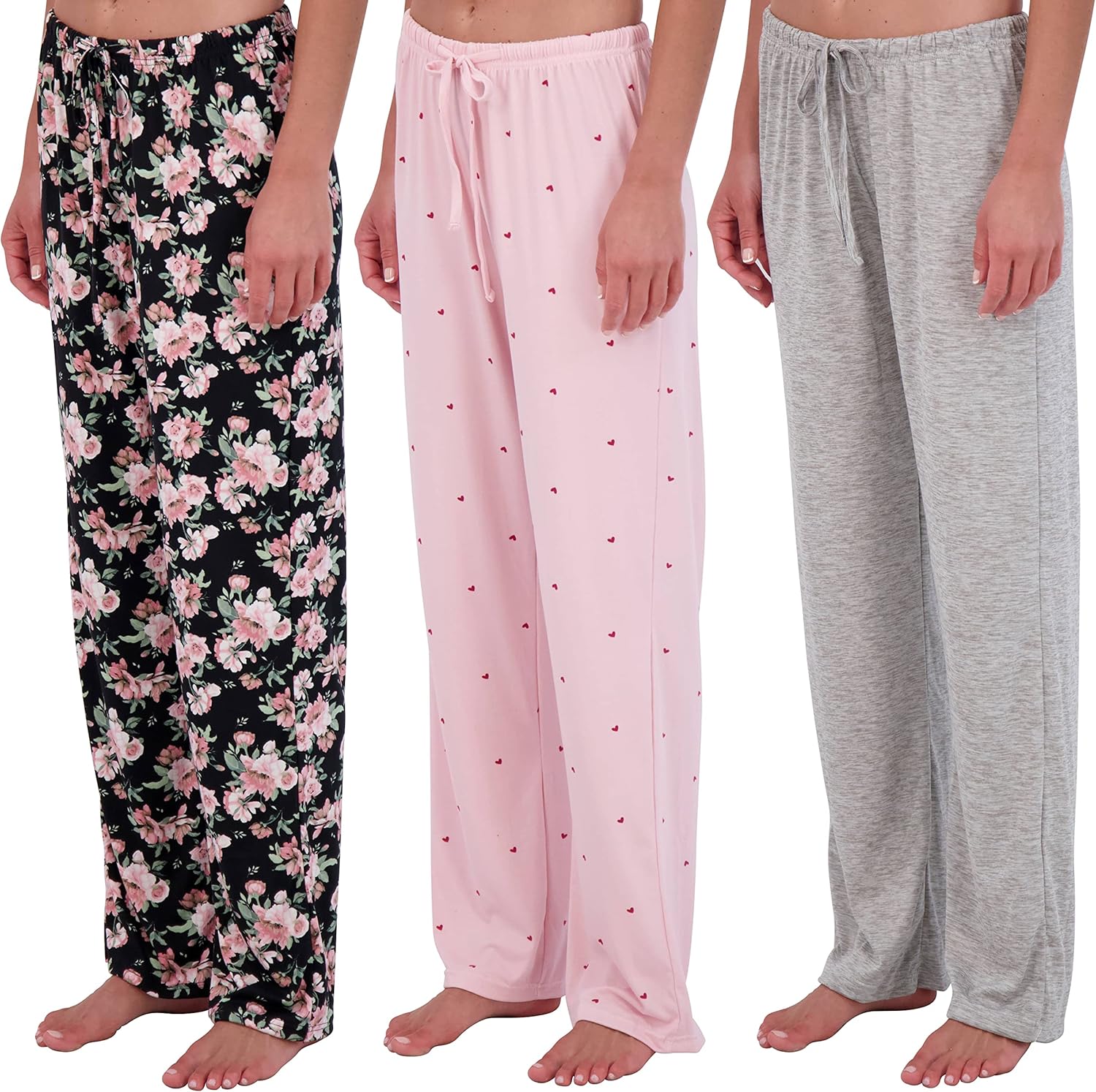 Real Essentials 3 Pack: Women’s Ultra-Soft Comfy Pajama Lounge Pants Sleepwear (...