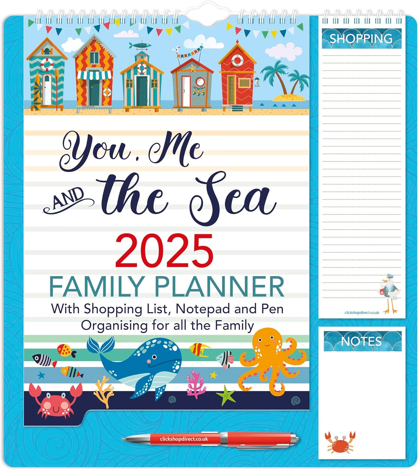 2025 Family Organiser Calendar Wall Planner With Memo Pad, Pen & Shopping List -...