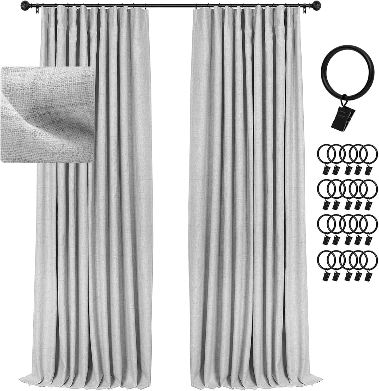 INOVADAY 100% Blackout Curtains 63 Inch Length 2 Panels Set Linen Blackout Curta...