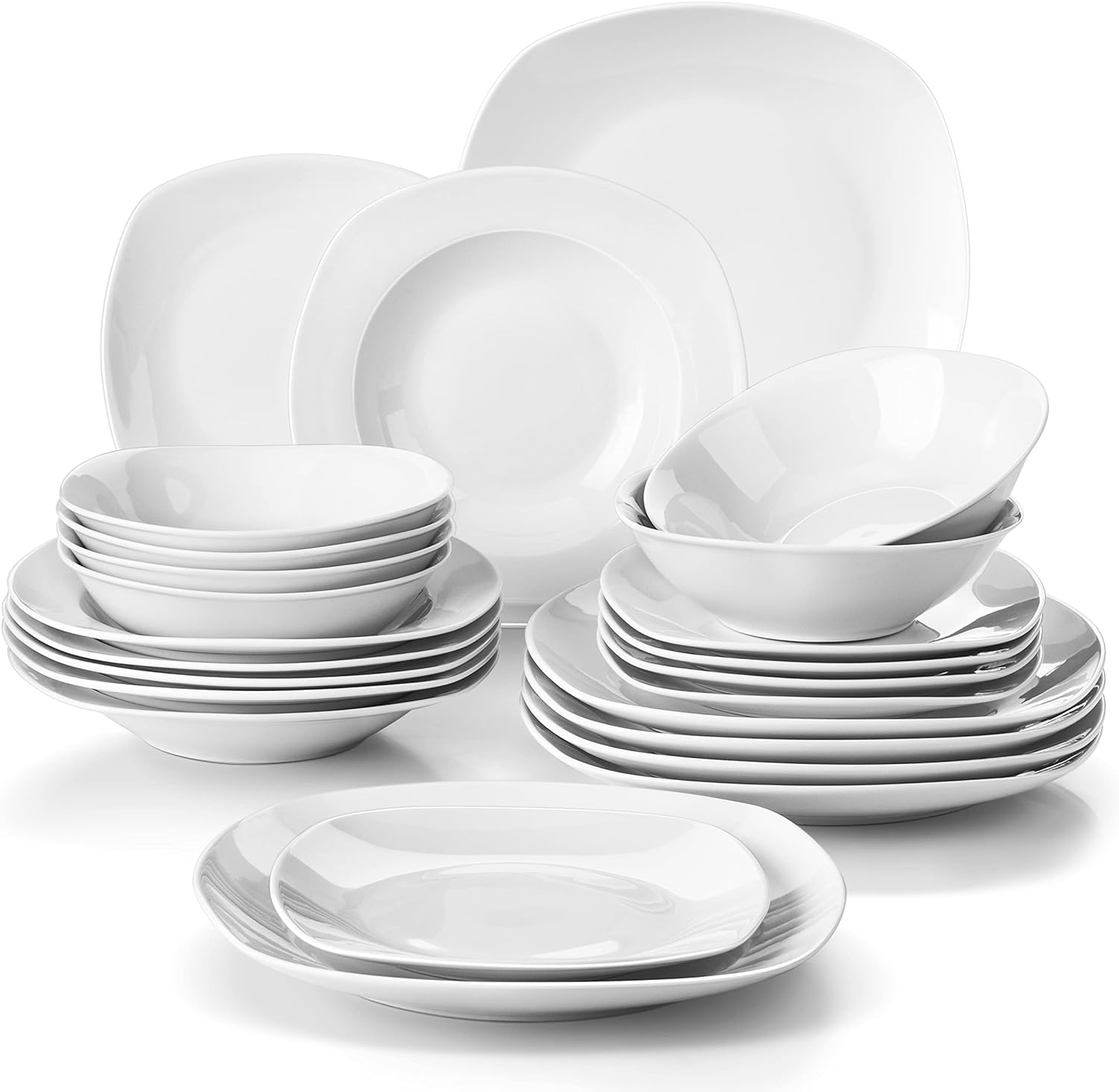 MALACASA, Series Elisa, 24-Piece Dinner Sets Ivory White Porcelain Dinnerware Se...