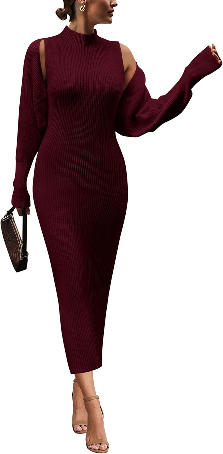 PRETTYGARDEN Womens Fall 2 Piece Outfits Bodycon Maxi Tank Pullover Sweater Dres...