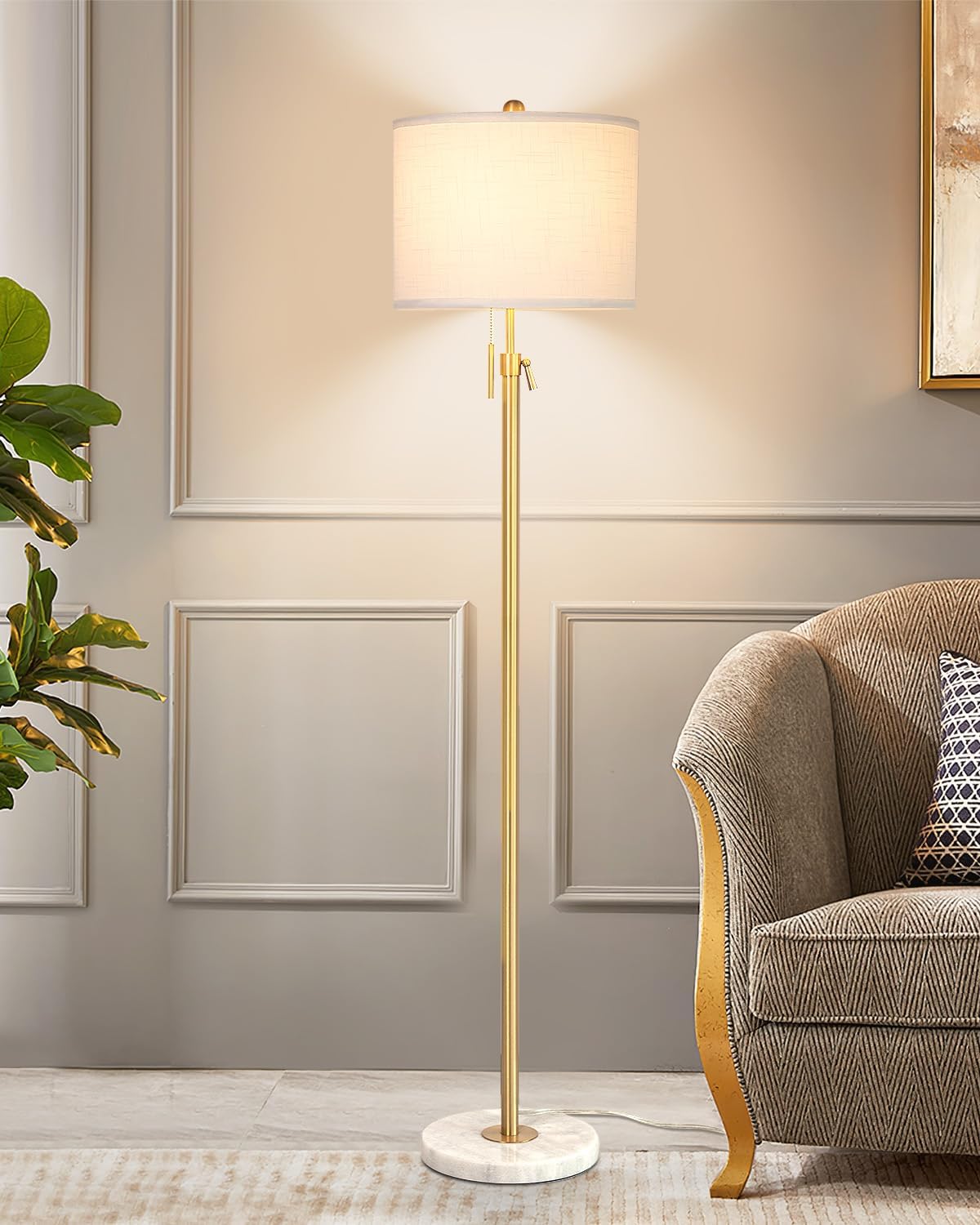 Modern Floor Lamp for Living Room, Adjustable Height Standing Lamp with Marble B...