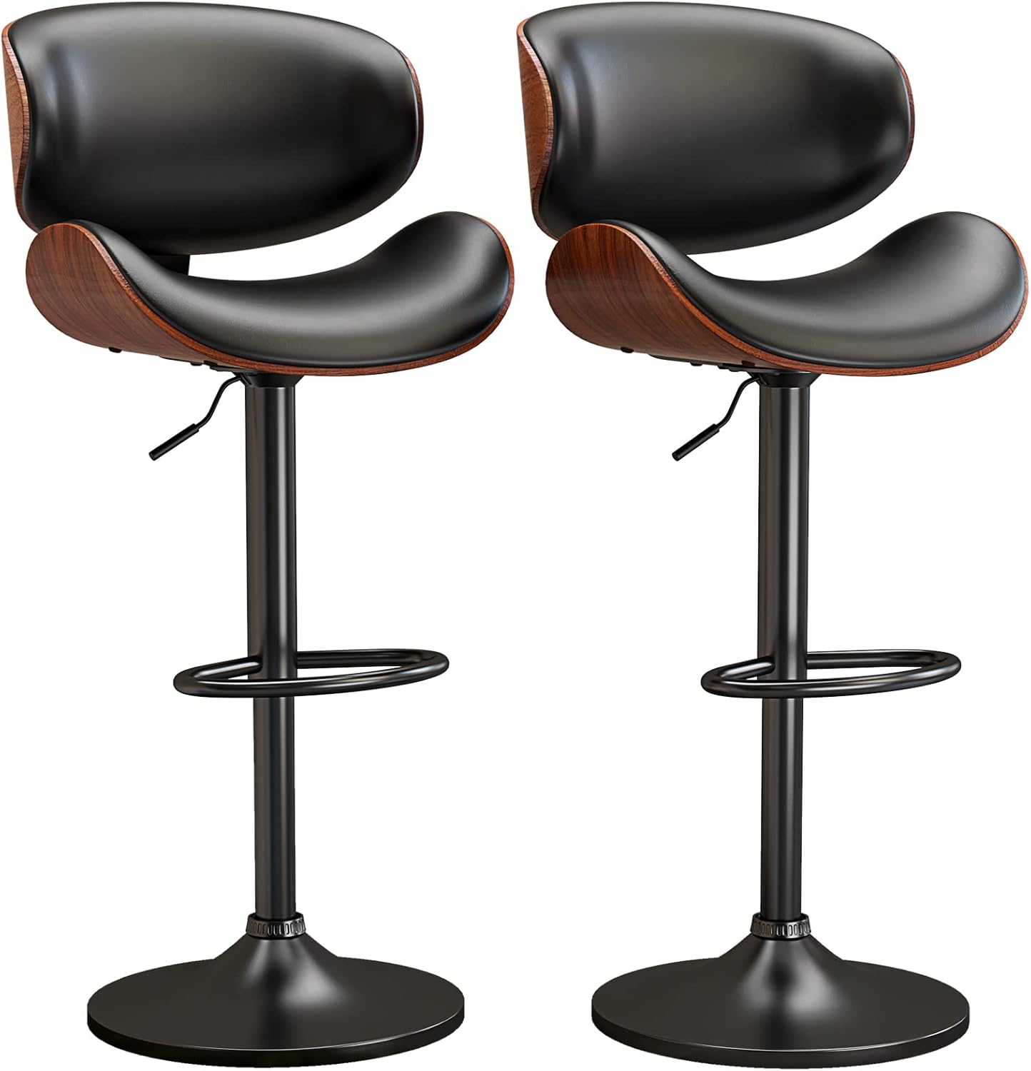 Swivel Bar Stools Set of 2 for Kitchen Counter, Adjustable Bentwood Barstools, M...