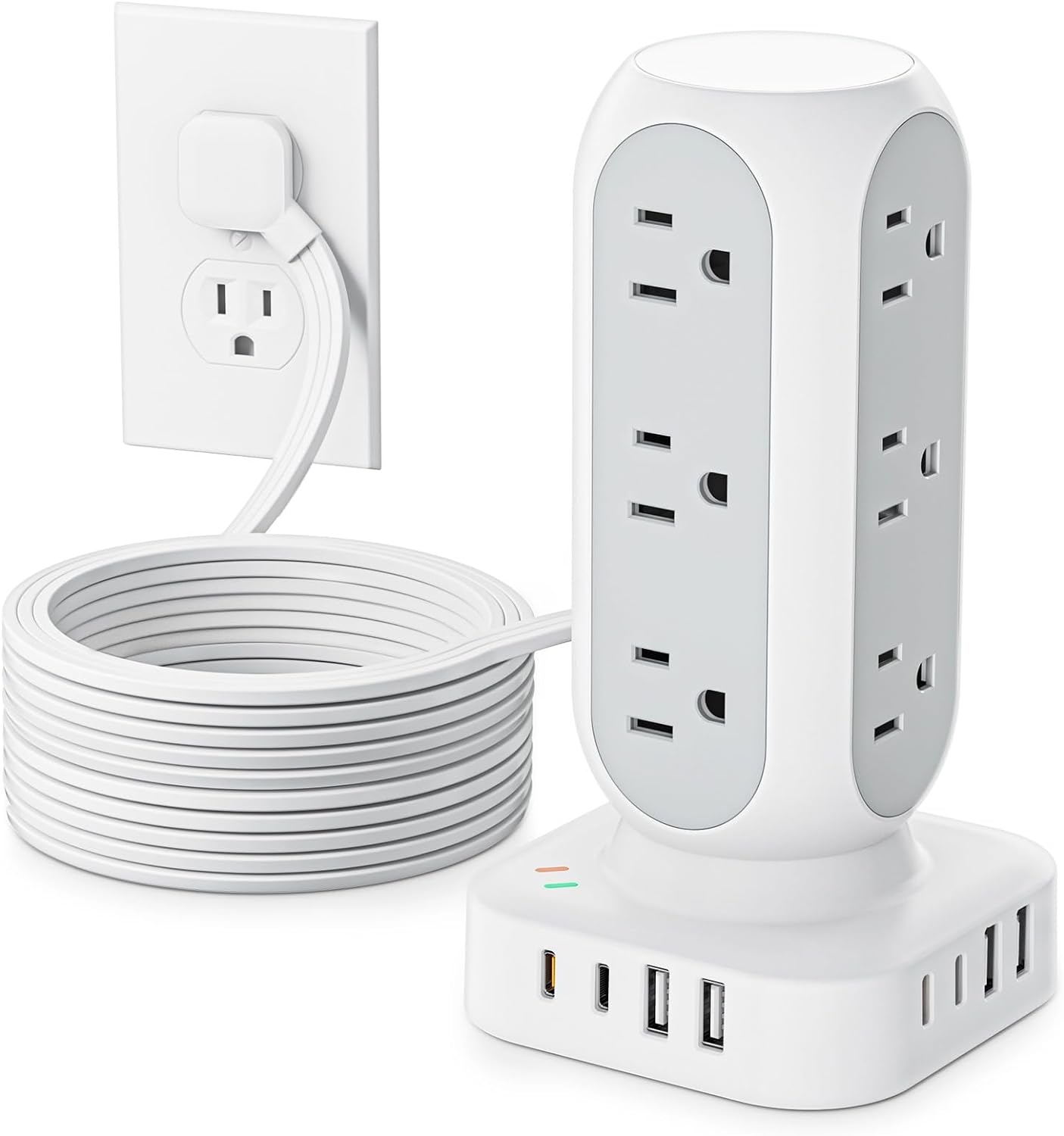 Flat Plug Power Strip Tower, 40W Total Fast Charging Station, Dual PD 20W USB-C...
