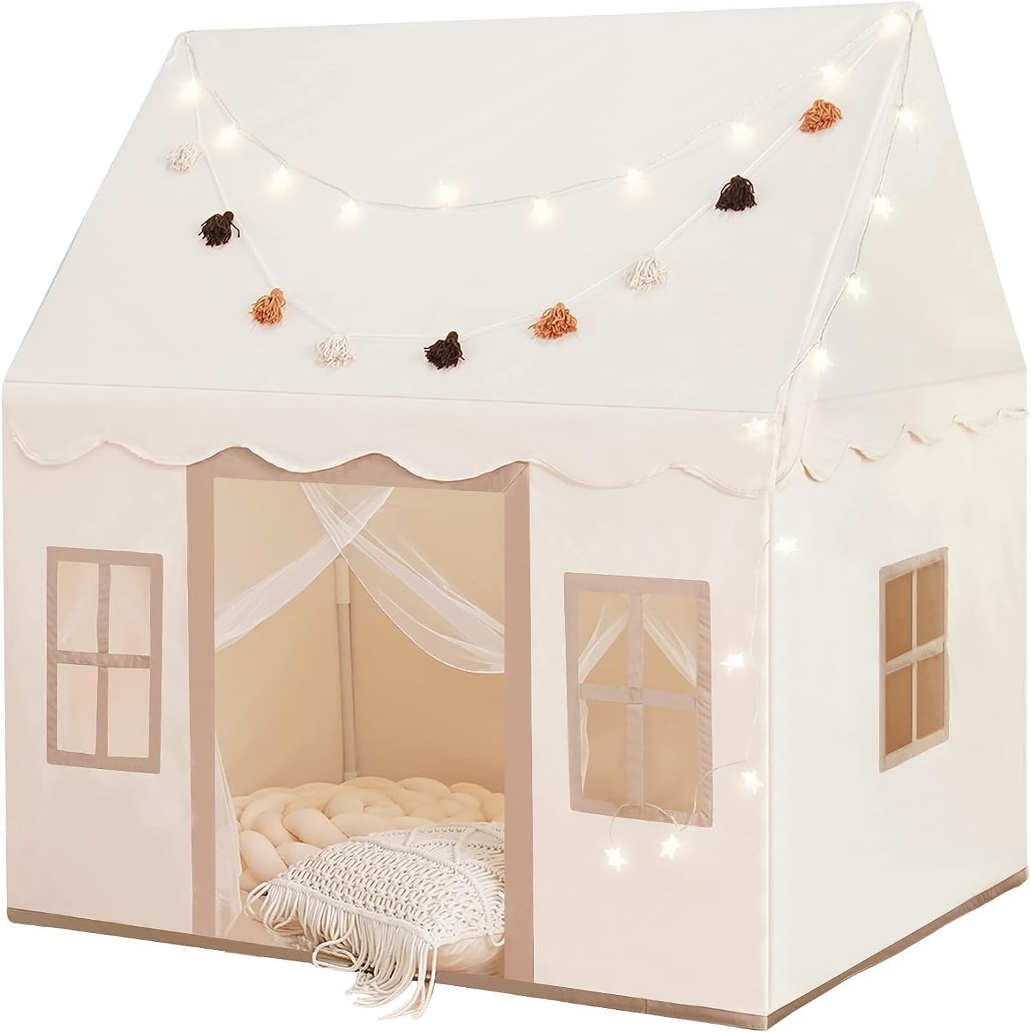 Large Kids Tent with mat, Star Lights, Tissue Garland, Play Tent Indoor & Outdoo...