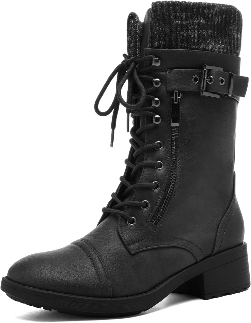 DREAM PAIRS Women's Winter Lace up Mid Calf Combat Riding Military Boots 9 Amazo...