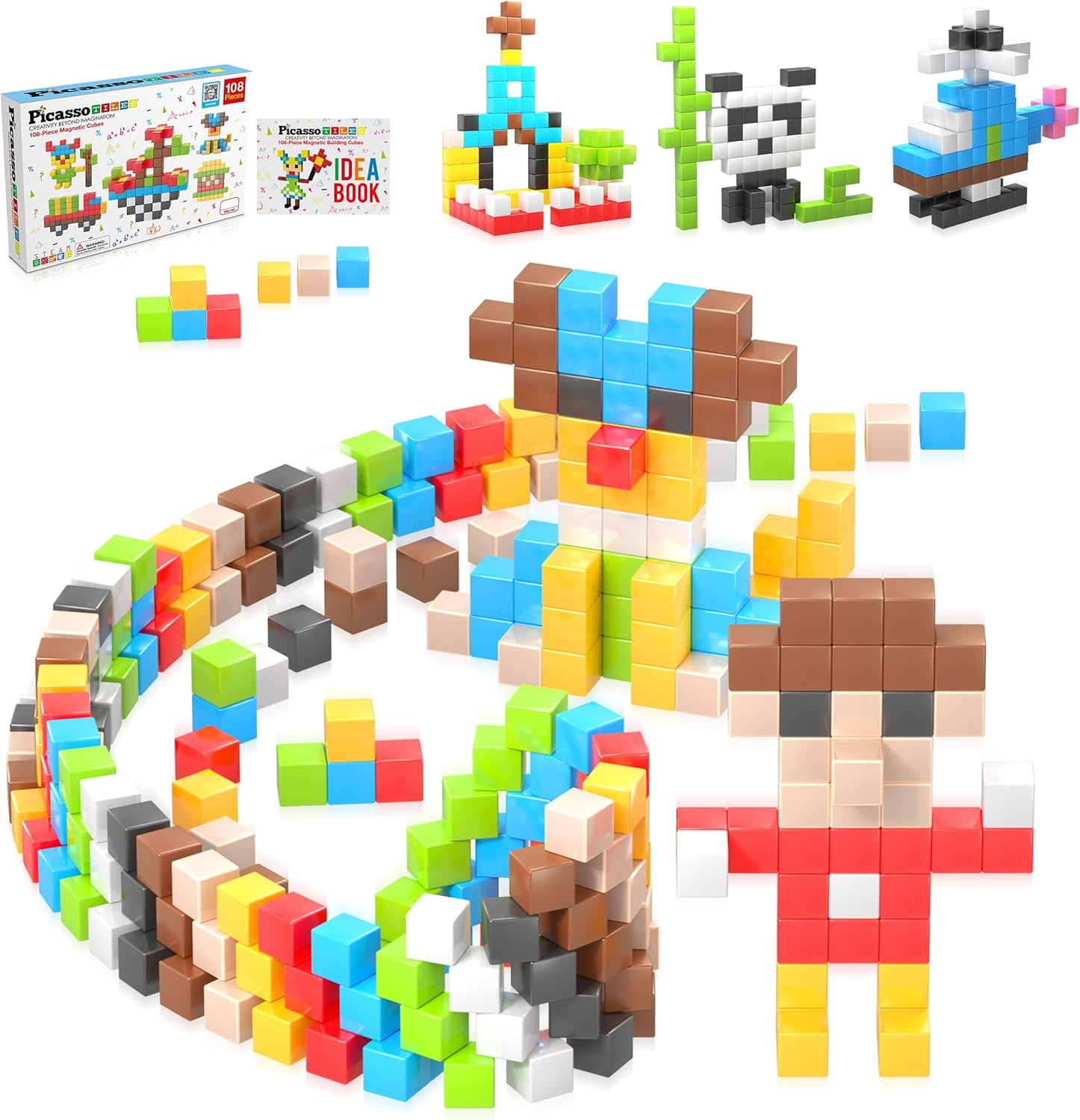 Picasso Cubes 1” Magnetic Puzzle Cubes 108 Piece Magnet Construction Building Bl...