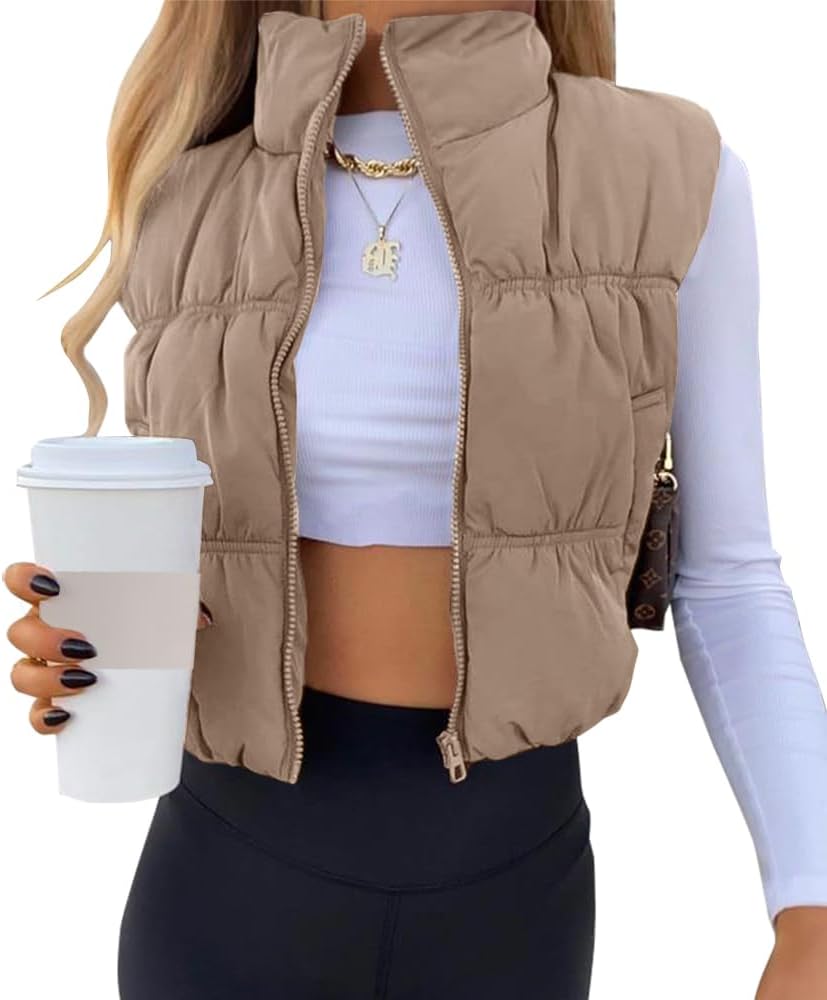 SySea Women's Crop Puffer Vest Winter Zip Up Lightweight Sleeveless Warm Outerwe...