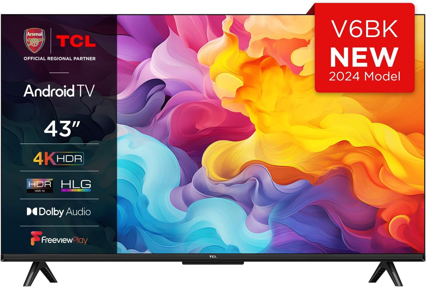 TCL 43V6BK 43-inch 4K Ultra HD, HDR TV, Smart TV Powered by Android TV (Dolby Au...