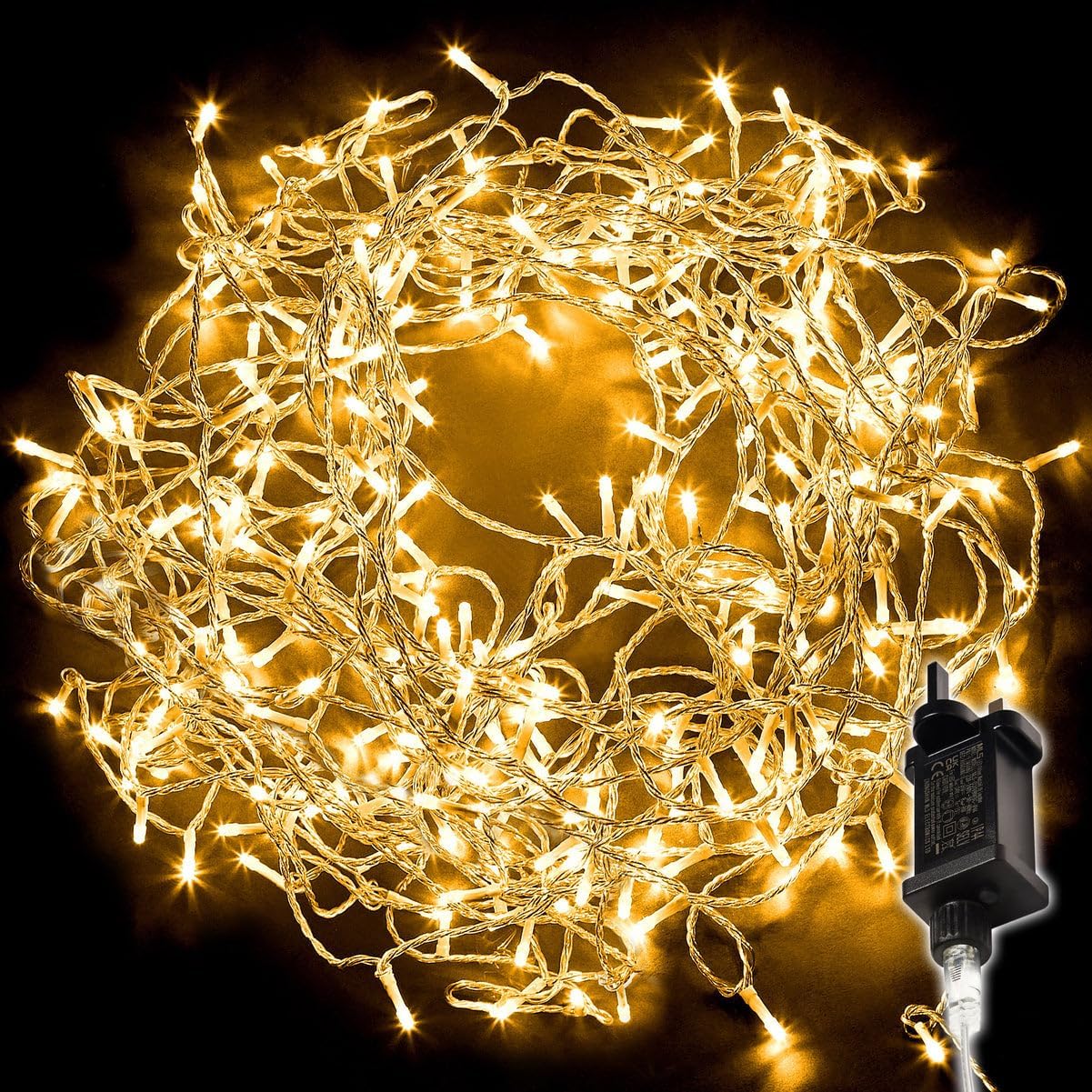 Christmas Tree Lights 200 LED 20m Lit Length Warm White with Clear Cable - Fairy...
