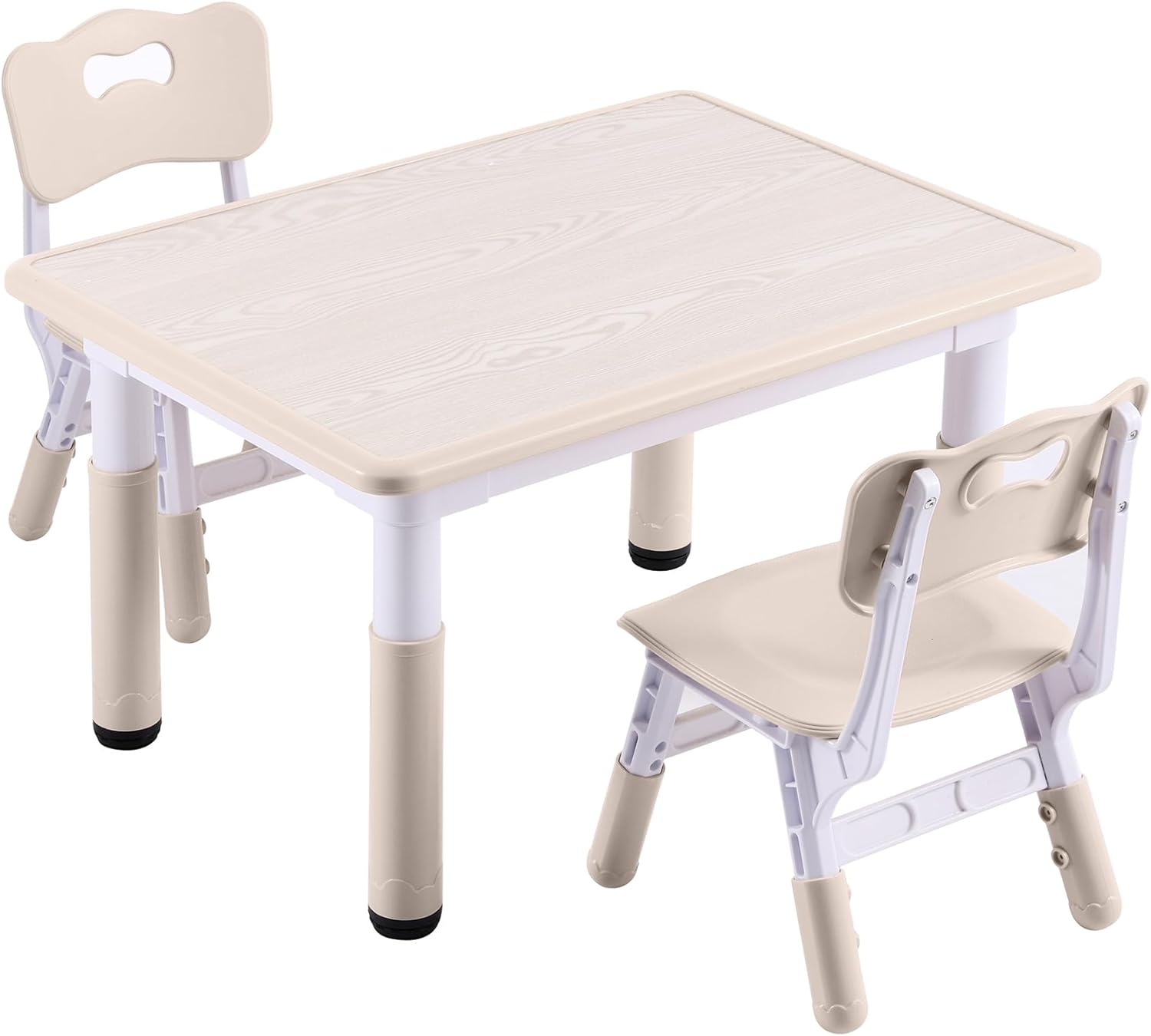 Kids Table and 2 Chairs Set, Height-Adjustable Toddler Table and Chair Set with...