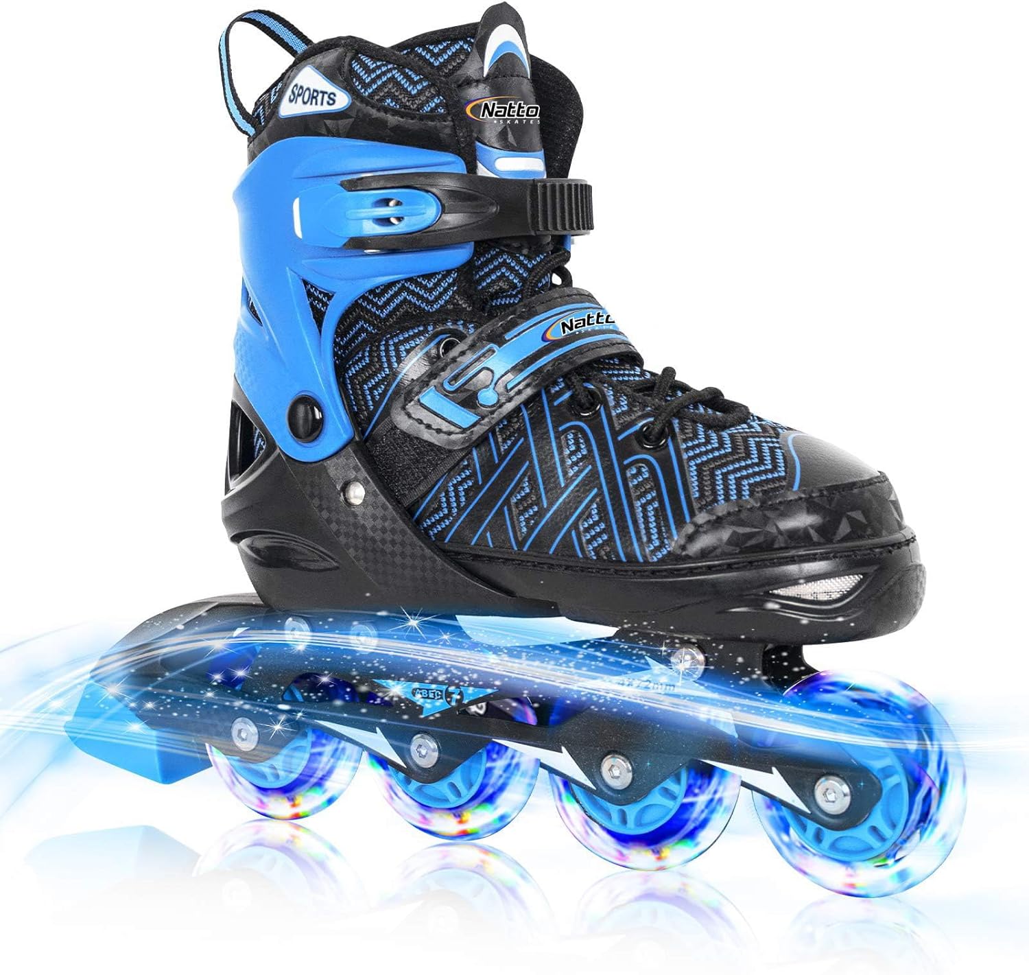 Nattork Adjustable Inline Skates for Kids Boys & Girls, Blue Black Red with Ligh...