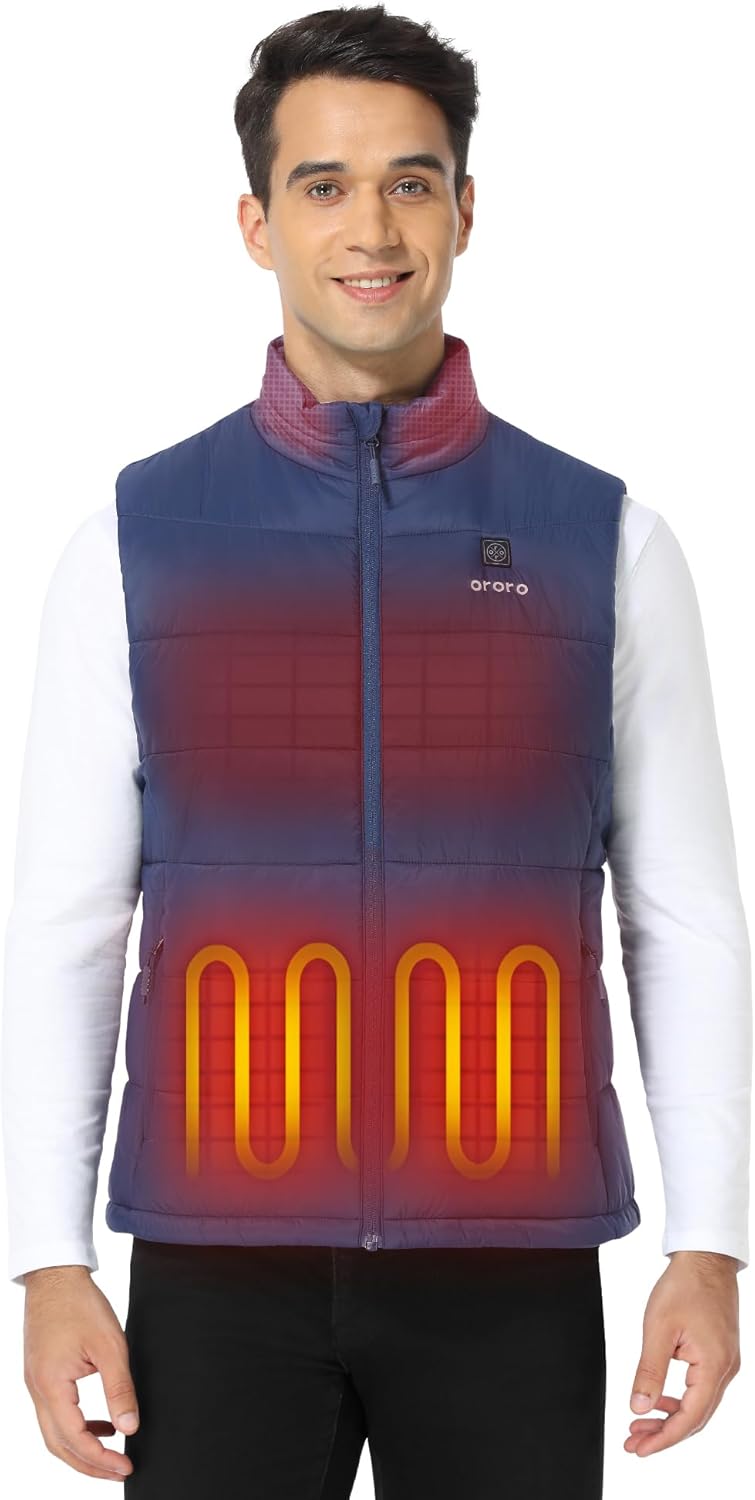 ORORO Men's Heated Gilet with Power Bank, Heated Vest Men Up to 10 Hours of Warm...