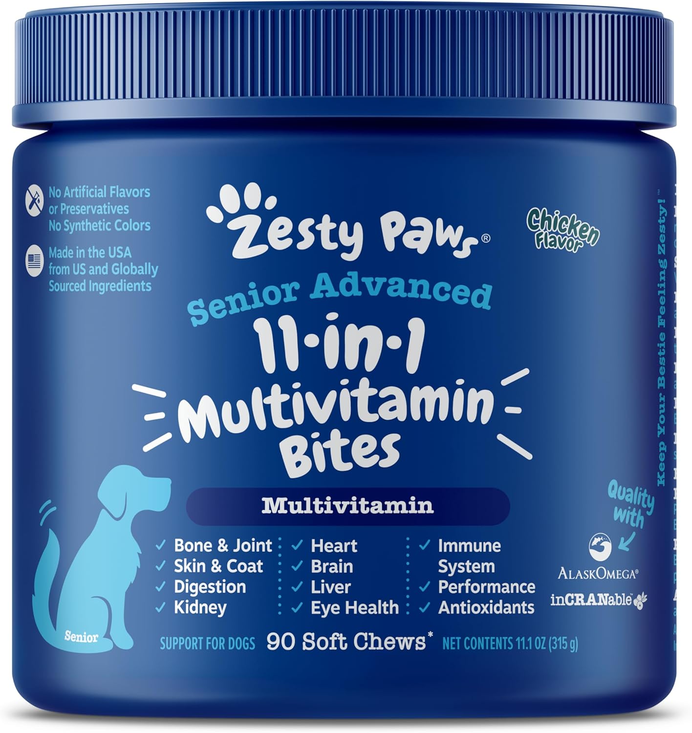 Zesty Paws Senior Dog Multivitamin Treats - Glucosamine for Dogs + Digestive Enz...