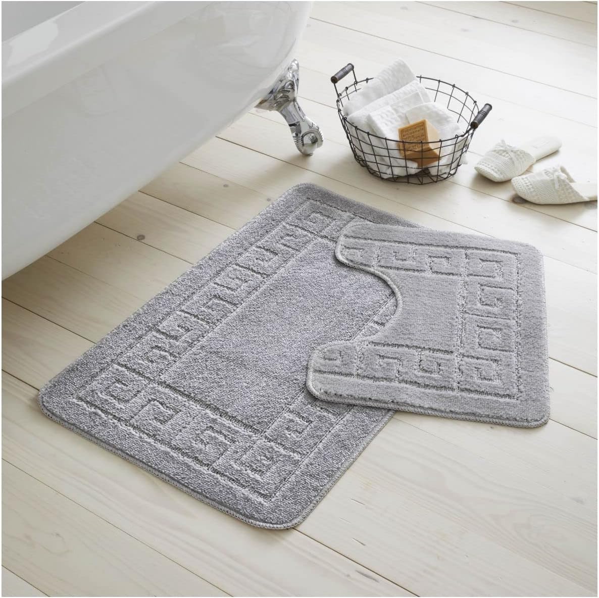 GC GAVENO CAVAILIA Greek Key Pattern Bath Mats 2 Piece Sets Non Slip, Soft Washa...