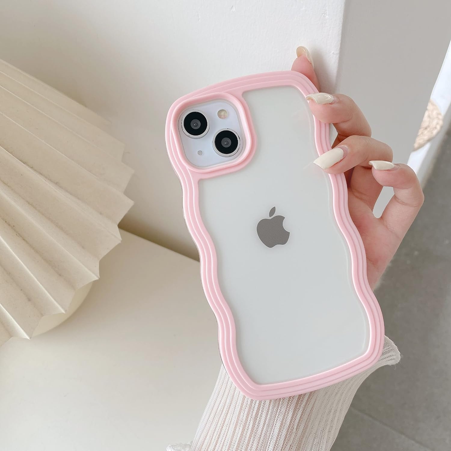 QLTYPRI Compatible with iPhone 13 Case/iPhone 14 Case, Cute Curly Wave Frame Cle...