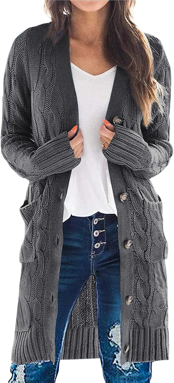PRETTYGARDEN Long Sleeve Cable Knit Long Cardigan for Women 2024 Fall Winter Chu...