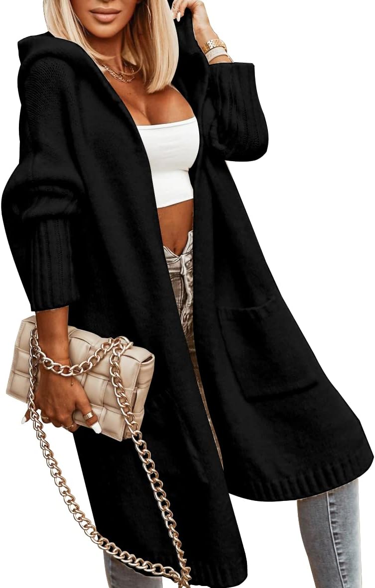 Aoysky Womens Long Cardigans Cable Knitted Open Front Oversized Hooded Outerwear...