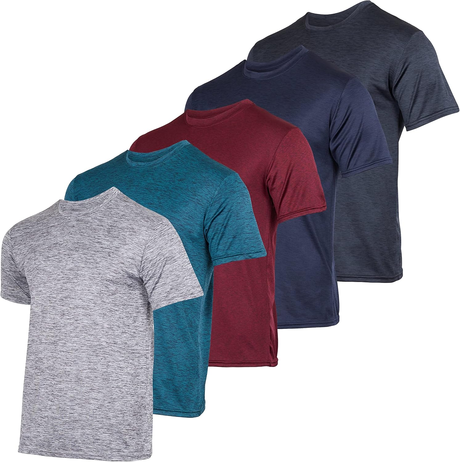 Real Essentials 5 Pack: Men’s Short Sleeve Dry Fit Active Crew Neck T Shirt - At...