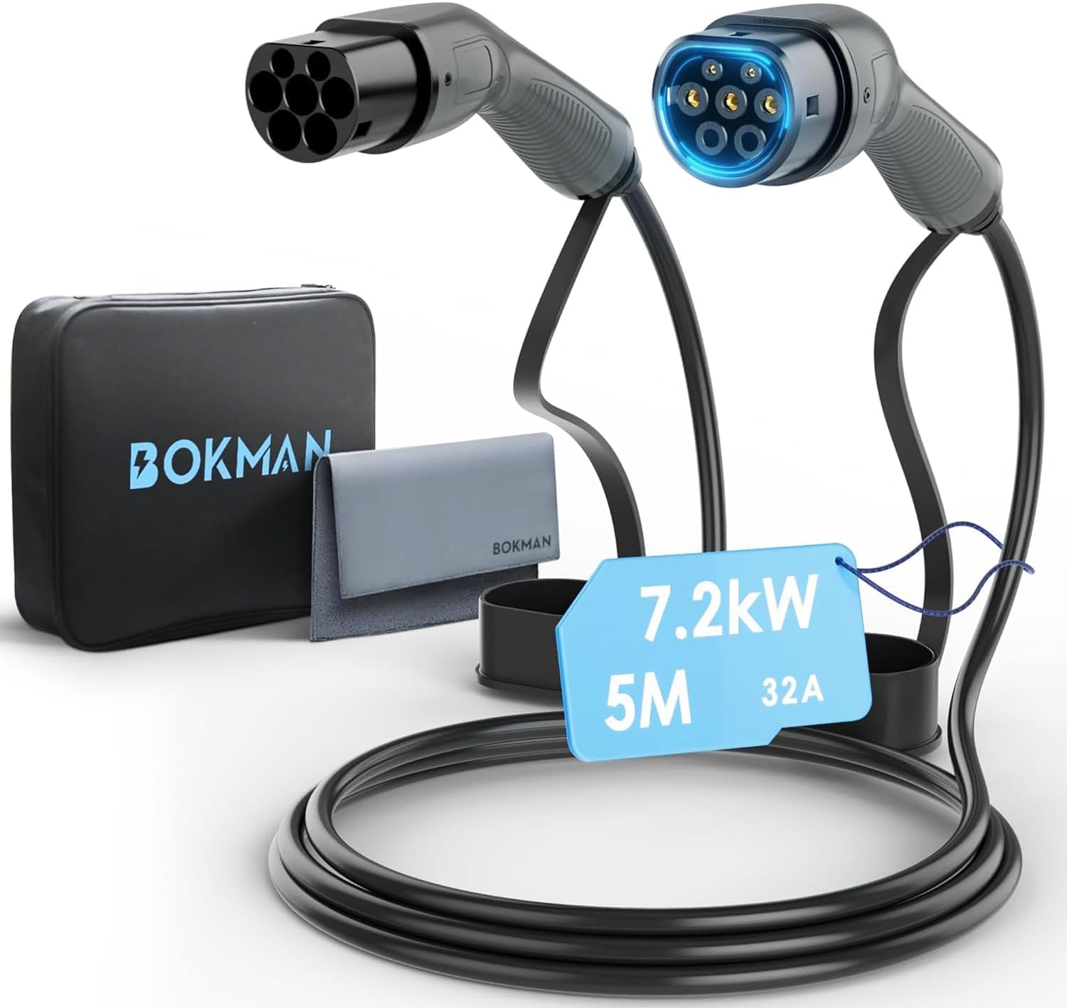 bokman Type 2 EV Charging Cable, Mode 3 / 32A / 7.2KW / 1 Phase / 5 Meter, Elect...