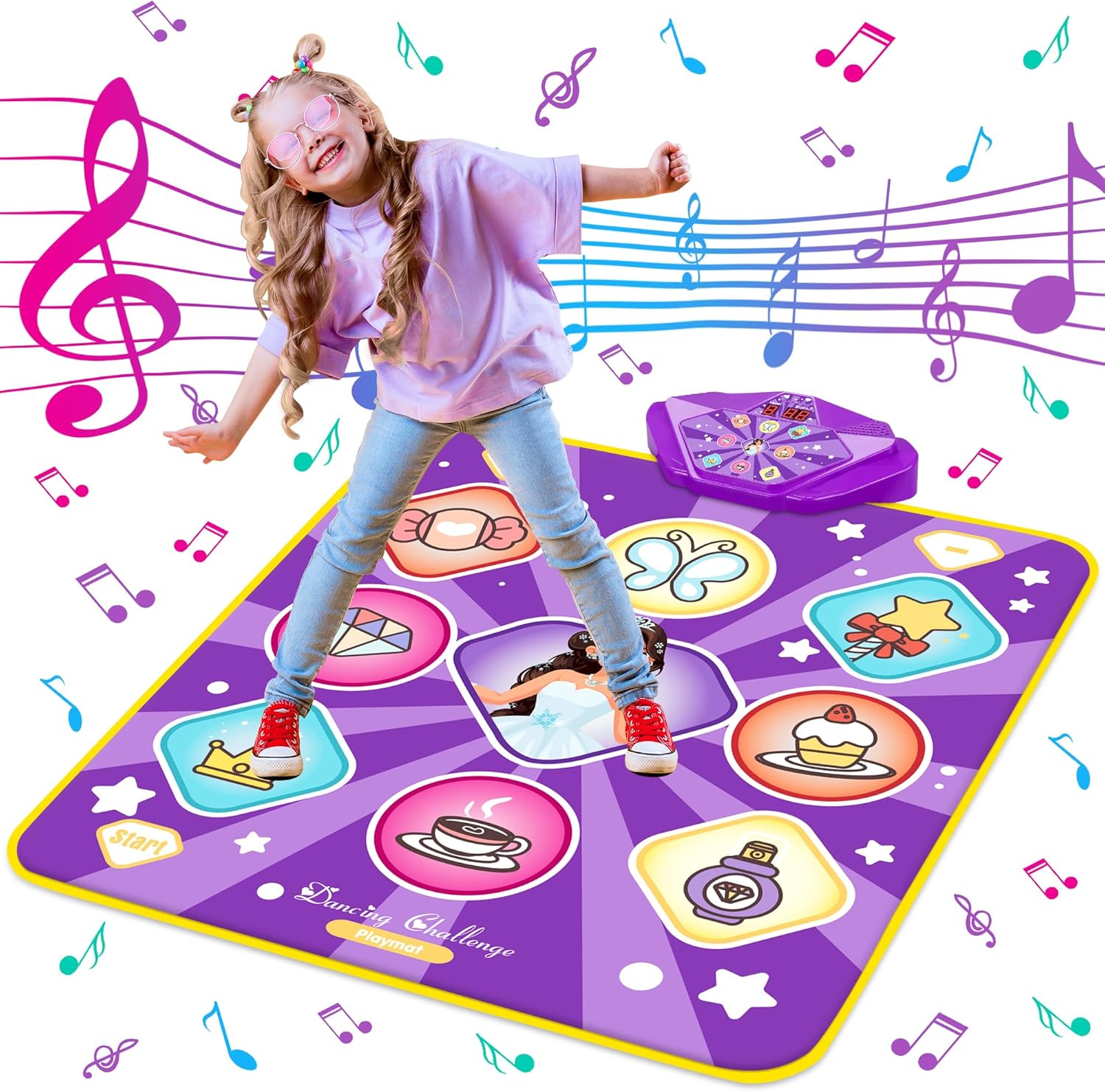FHNSEL Dance Mat for Girls,Light Up Dance Pad,Kids Musical Dance Play Mat with L...