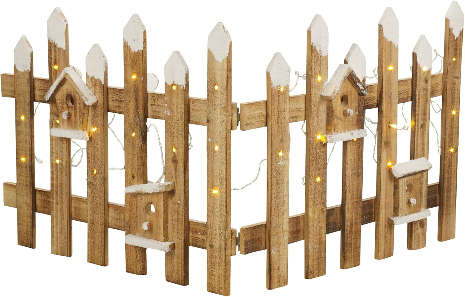 URBNLIVING Christmas Tree Skirt Stand Rustic Wooden Snow Fence 30 LED Lights (Br...