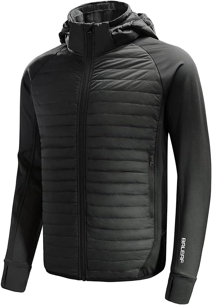 BALEAF Men's Running Jacket Lightweight Thumble Hole Warm Up Puffer Jacket Hybri...