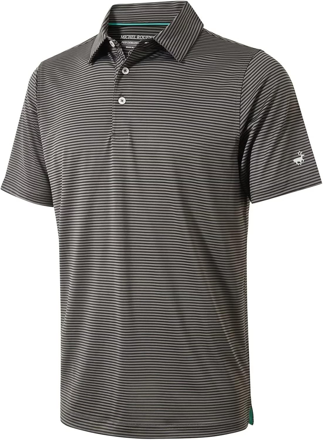 Mens Golf Shirt Moisture Wicking Dry Fit Performance Sport Short Sleeve Striped...