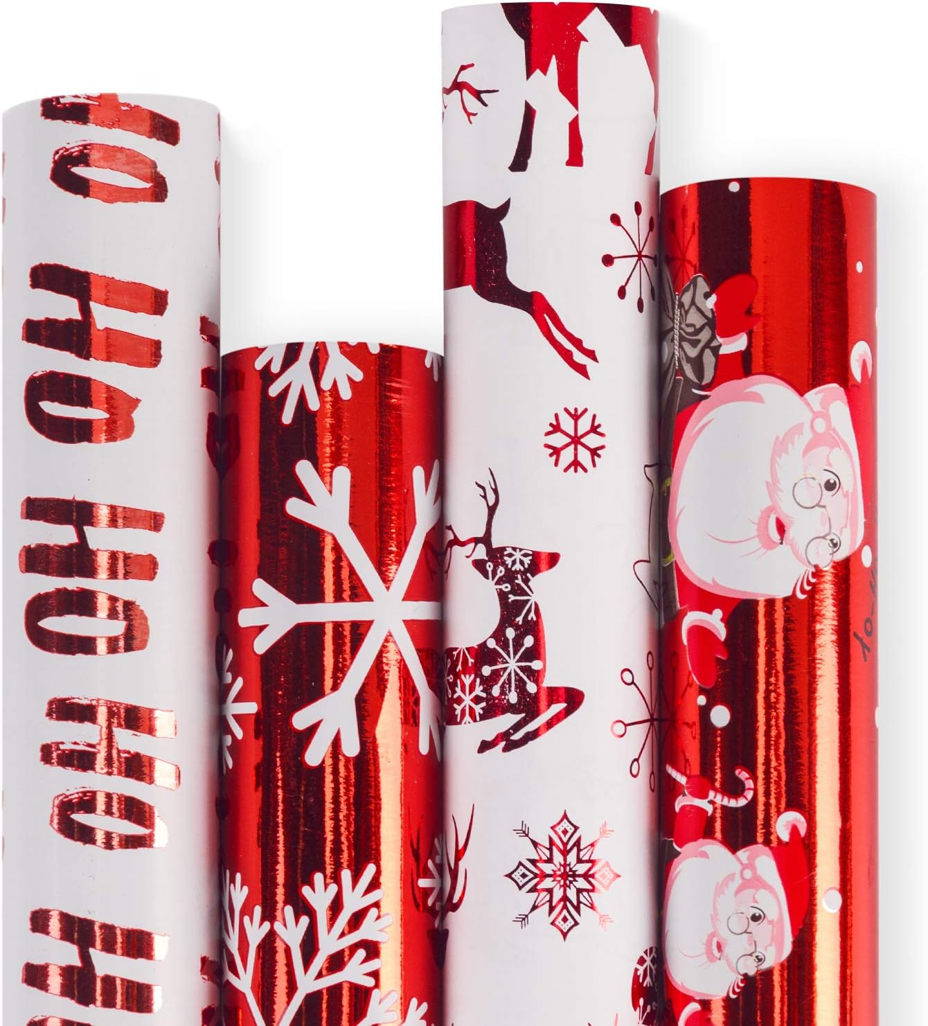 RUSPEPA Christmas Wrapping Paper Roll - Red and White Paper with a Metallic Foil...