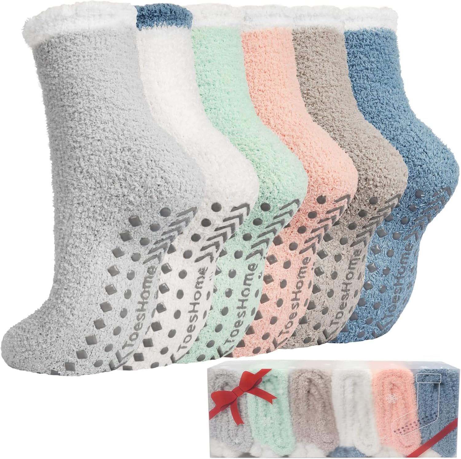 Fluffy Slipper Socks Womens 5/6 Pairs, Non Slip Bed Warm Socks with Grips, Thick...