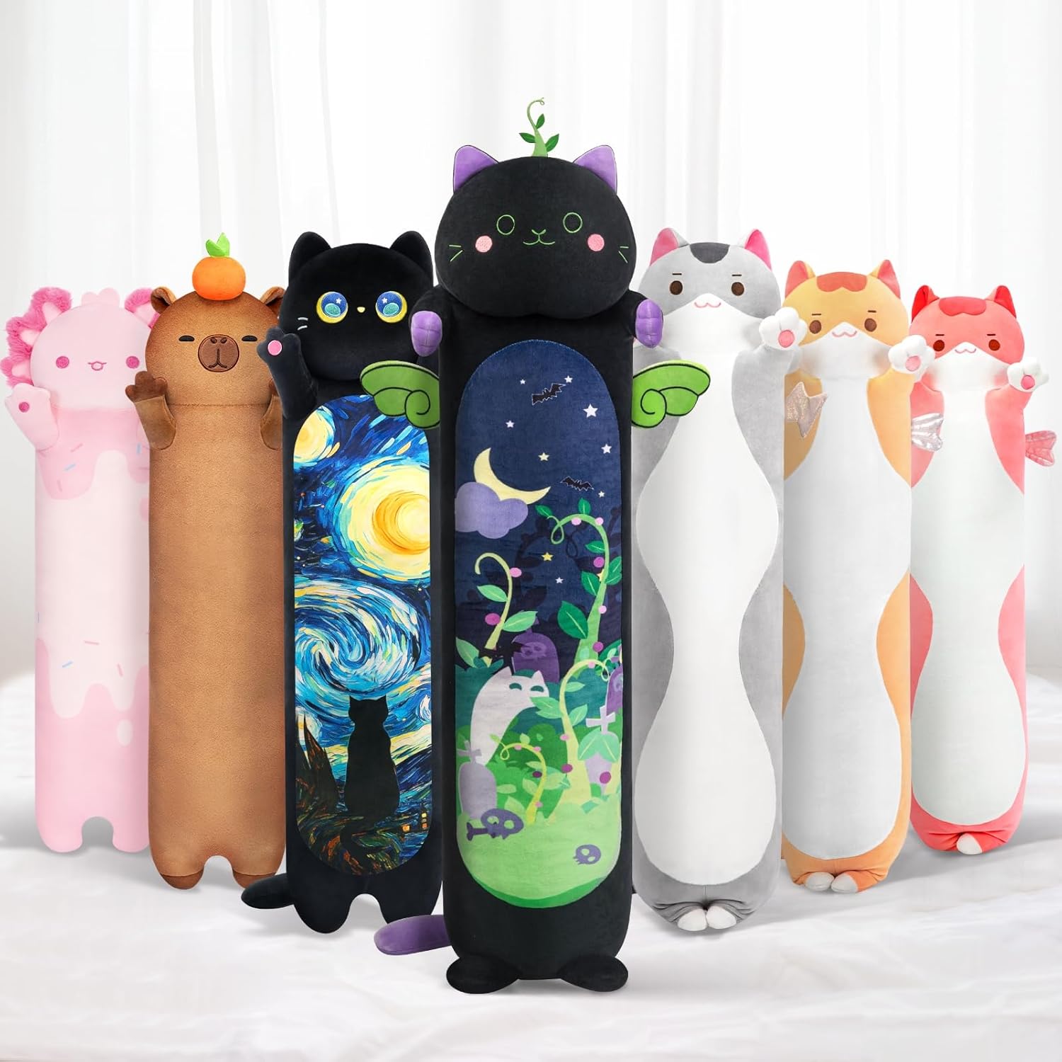 Long Cat Plush 5 Sizes, 120% Extra Filling Giant Plushness Kids Body Pillow, Kaw...