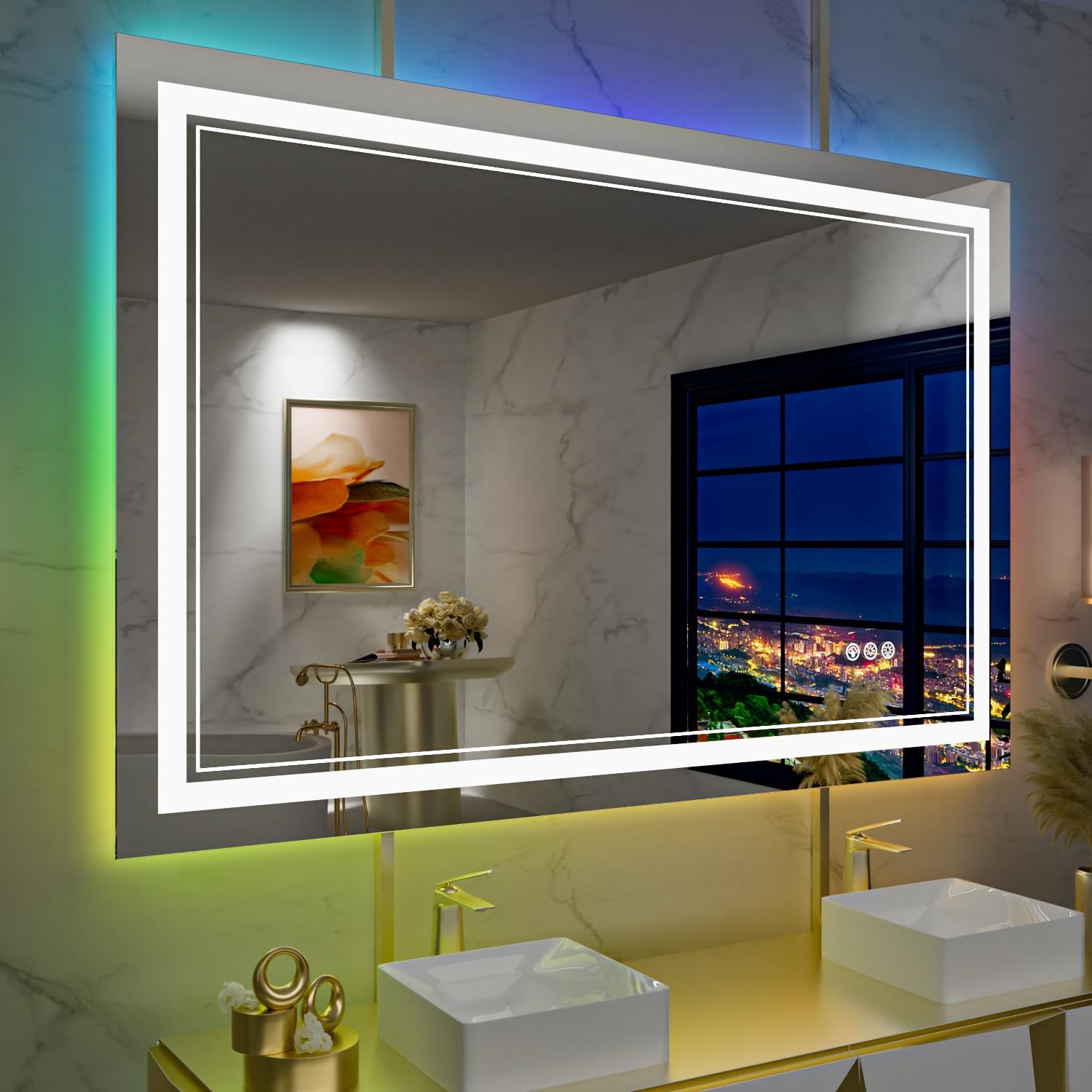 40x36 Inch RGB LED Bathroom Mirror with Lights, Color Changing RGB Backlit LED M...