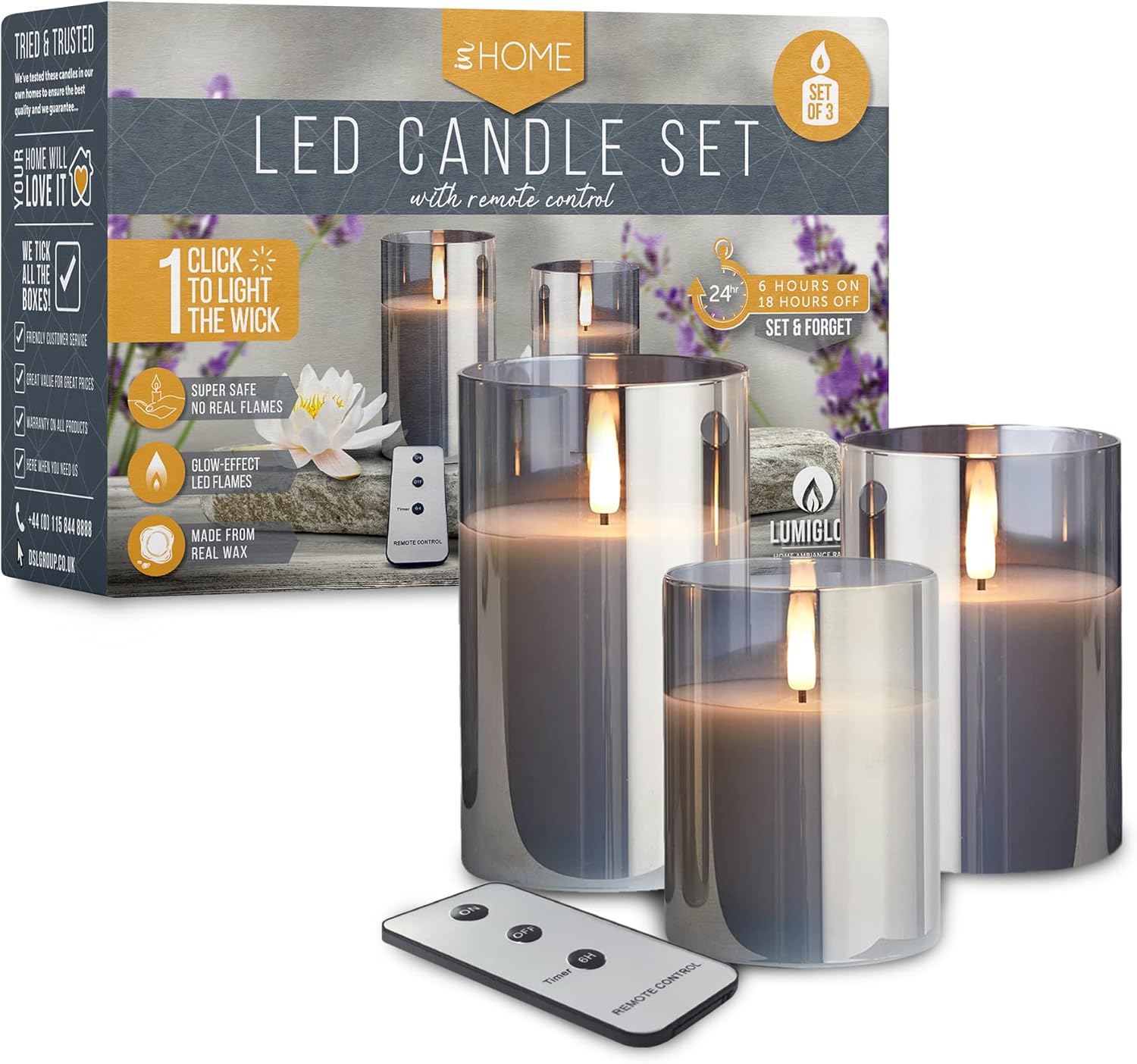 iN LED Candles | LED Candles Flickering | Grey Reflective Glass | Electric Flame...